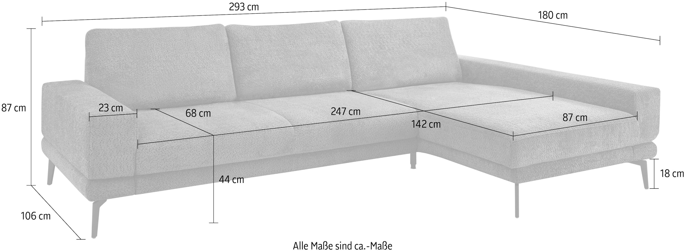 set one by Musterring Ecksofa »SO 3600 optimaler Sitzkomfort in Federkern o. Kaltschaum, 2 Sitzhöhen«, Sitzhöhe 44 cm, Federkern, B 293 x T 180 cm, Kama blue