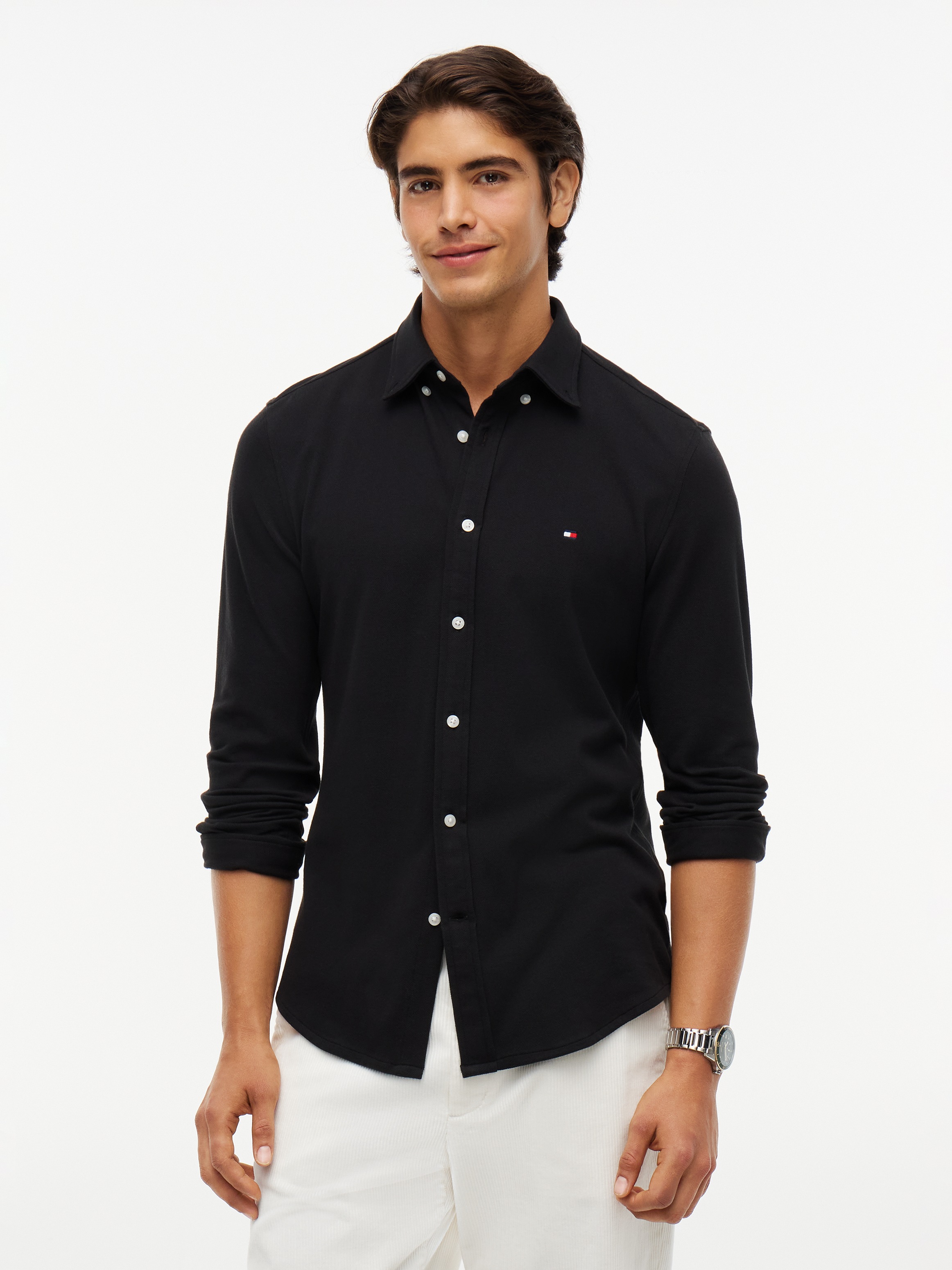 Tommy Hilfiger Langarmhemd »KNITTED SHIRT« Button-down-Kragen, Slim Fit, Jersey-Qualität