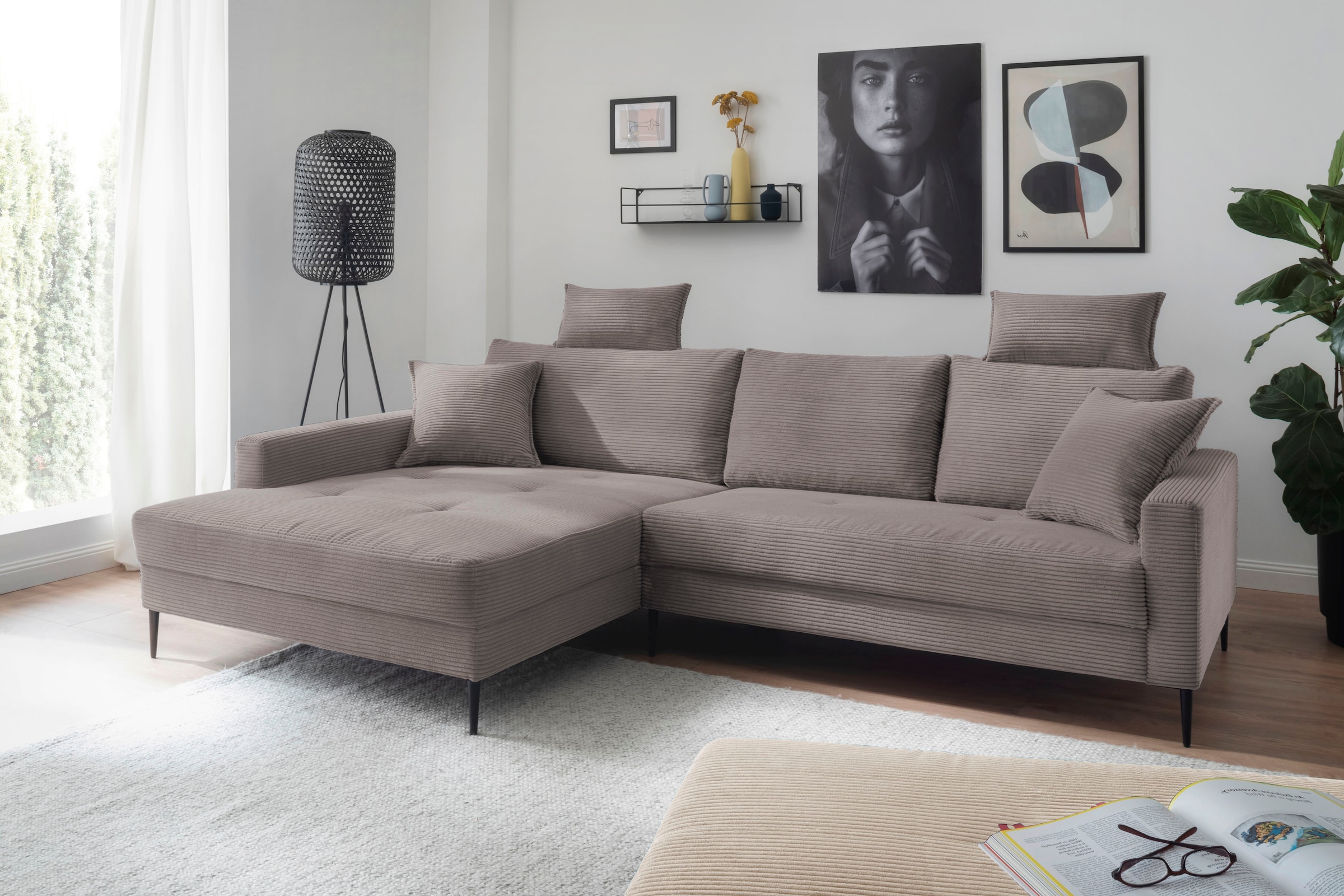 Trends by HG Ecksofa »Summer L-Form« in Cord-Stoff mit Metallfuß günstig online kaufen