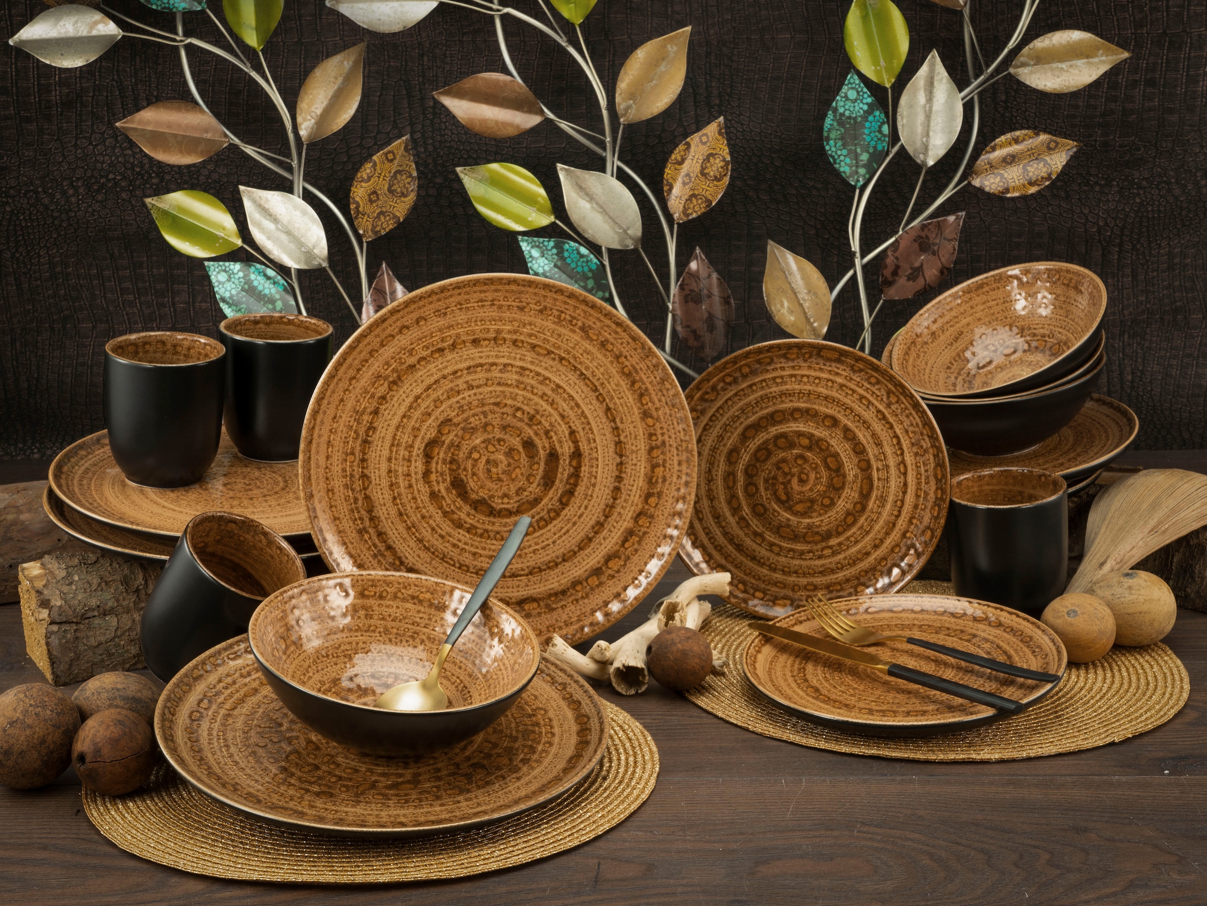 CreaTable Kombiservice »Geschirr-Set Villa Romana«, (Set, 16 tlg., Kaffeeservice und Tafelservice im Set, für 4 Personen), Service, handwerklicher Charakter, 16 Teile, für 4 Personen