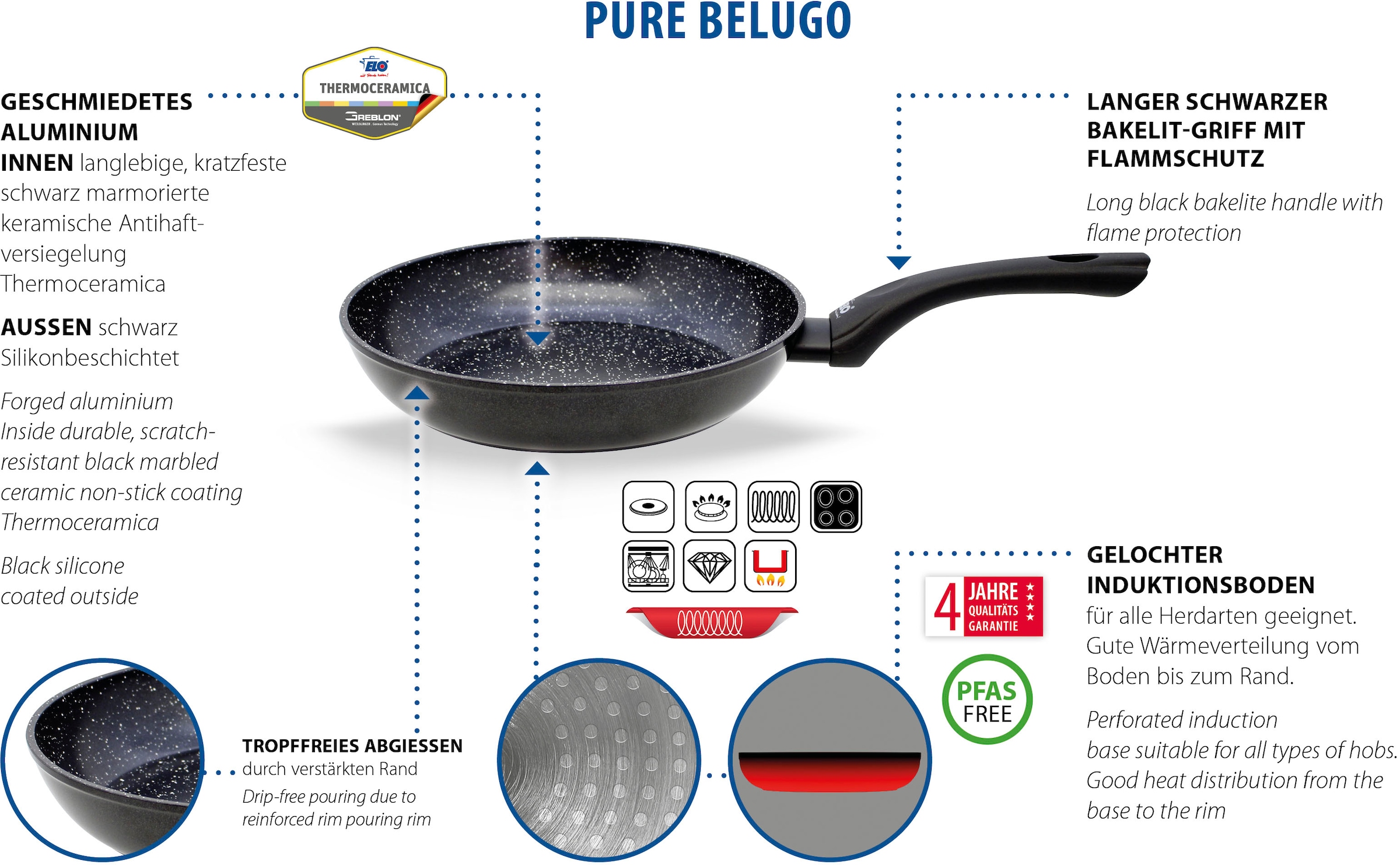 Elo Bratpfanne »Pure Belugo«, Aluminium, (1 tlg.), Gelochter Induktionsboden