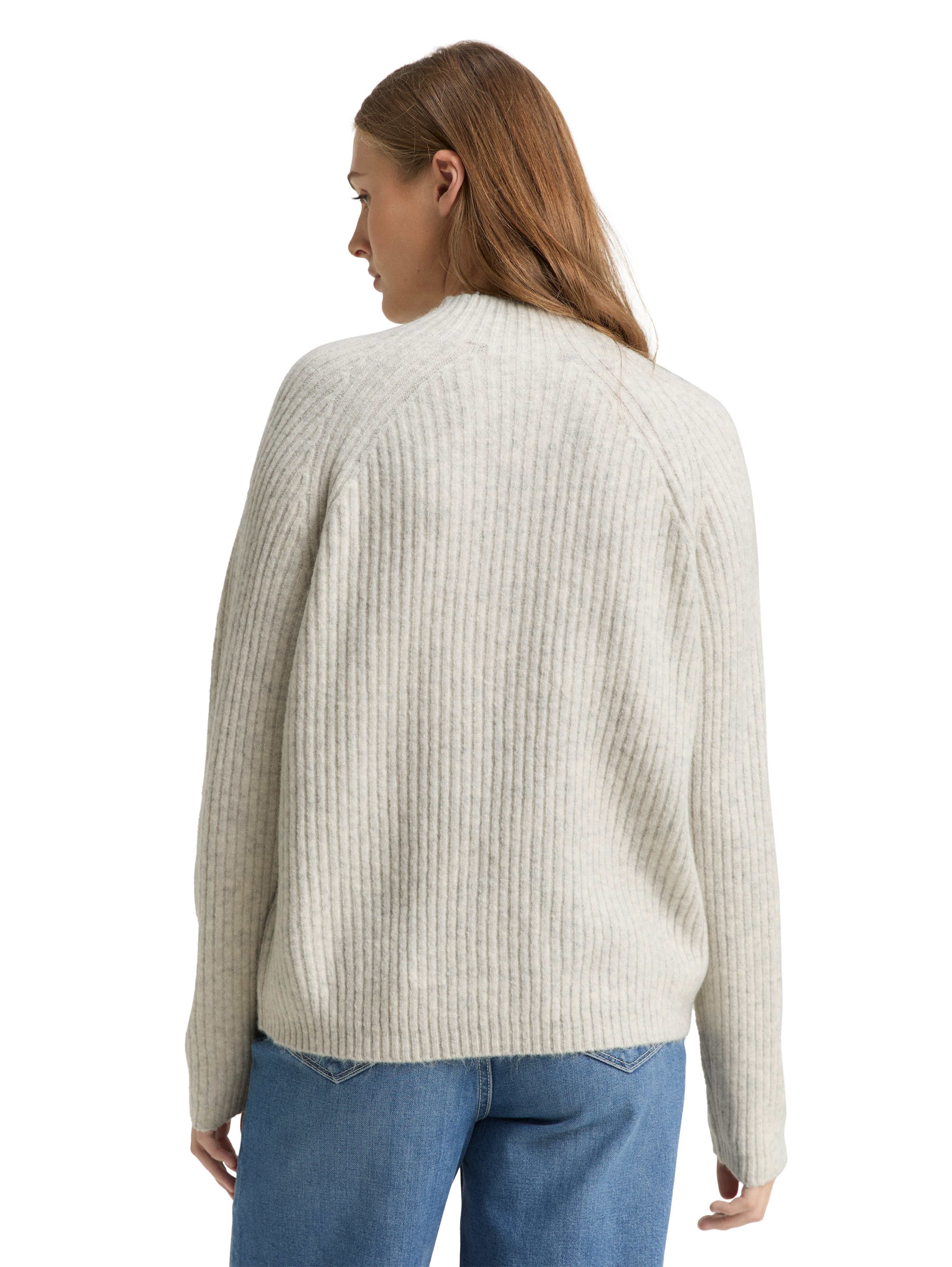 TOM TAILOR Denim V-Ausschnitt-Pullover mit Stehkragen