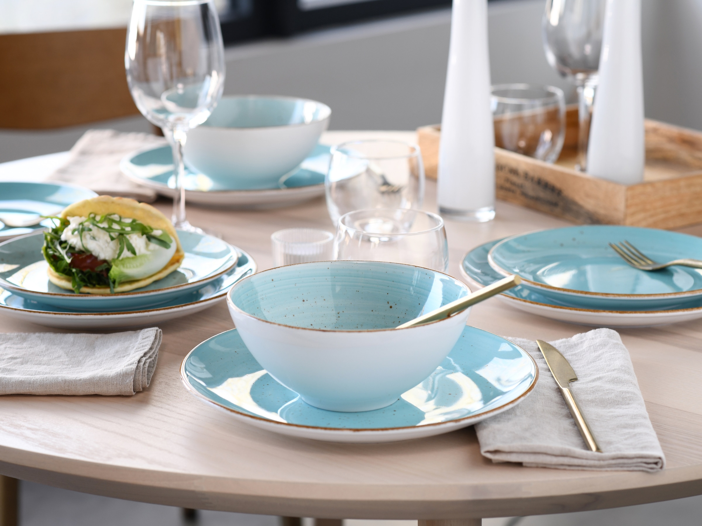 CreaTable Teller-Set »Vintage, Teller Set 12-tlg.« Naturverbundenes Design, Handgemalt