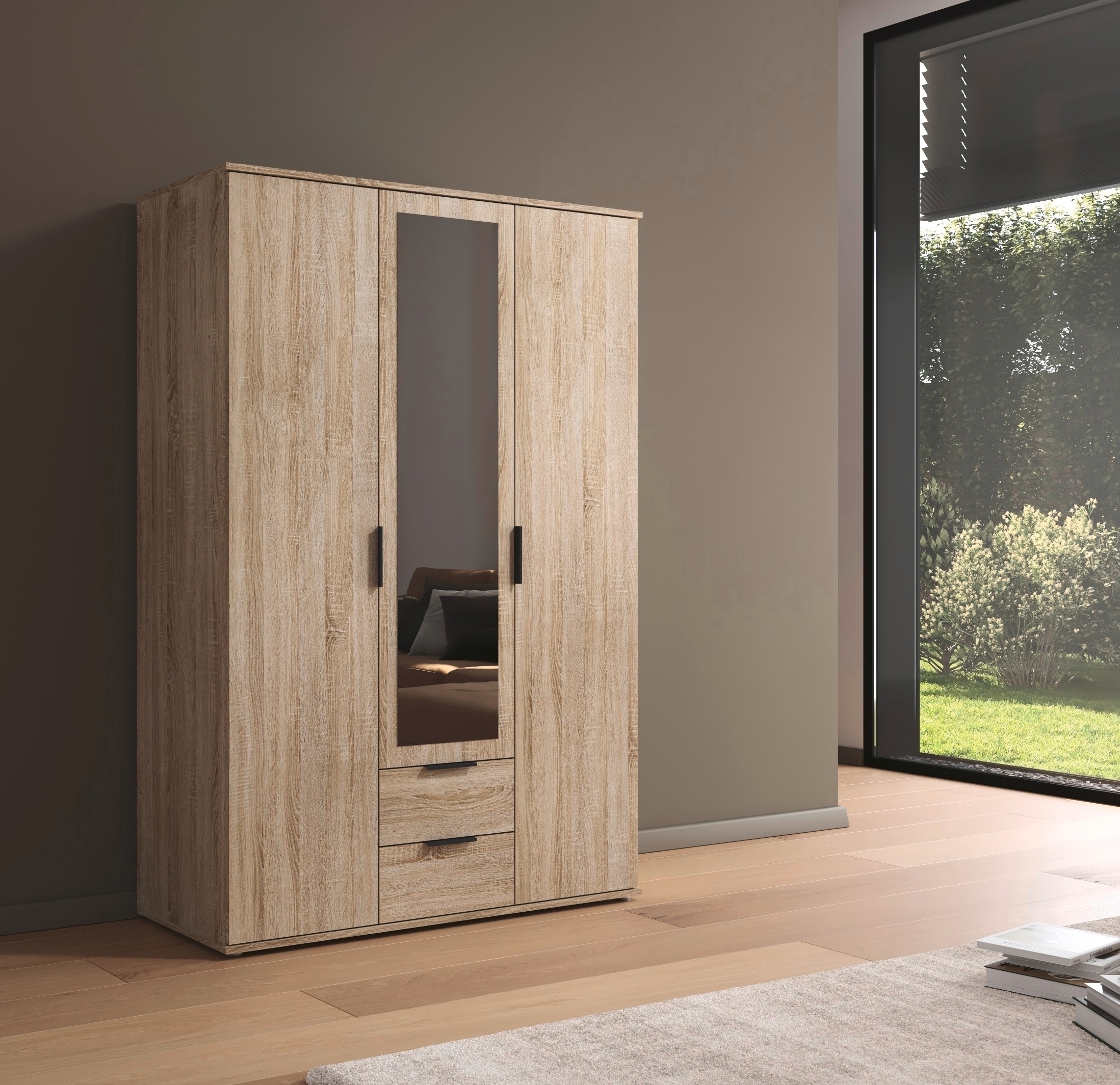 rauch Drehtürenschrank »Kleiderschrank Schrank Garderobe Wäscheschrank ESSEA in 2 Breiten«, mit Spiegel und 2 Schubladen, moderne Griffe MADE IN GERMANY