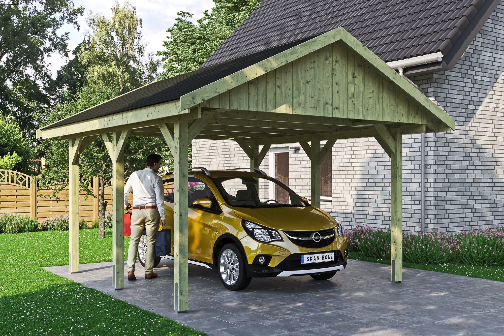 Skanholz Einzelcarport »Wallgau«, 340 cm, Grün, mit schwarzen Dachschindeln