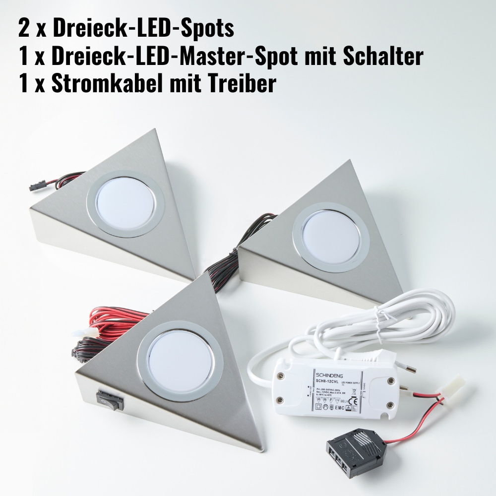 Loevschall LED Unterbauleuchte »Emerald 3-kit, LED Unterbauleuchte, Deckenleuchte für die Küche«, Einbauleuchten Weiß 2W, Dreieckig LED Lampe, Modern Küchenbeleuchtung