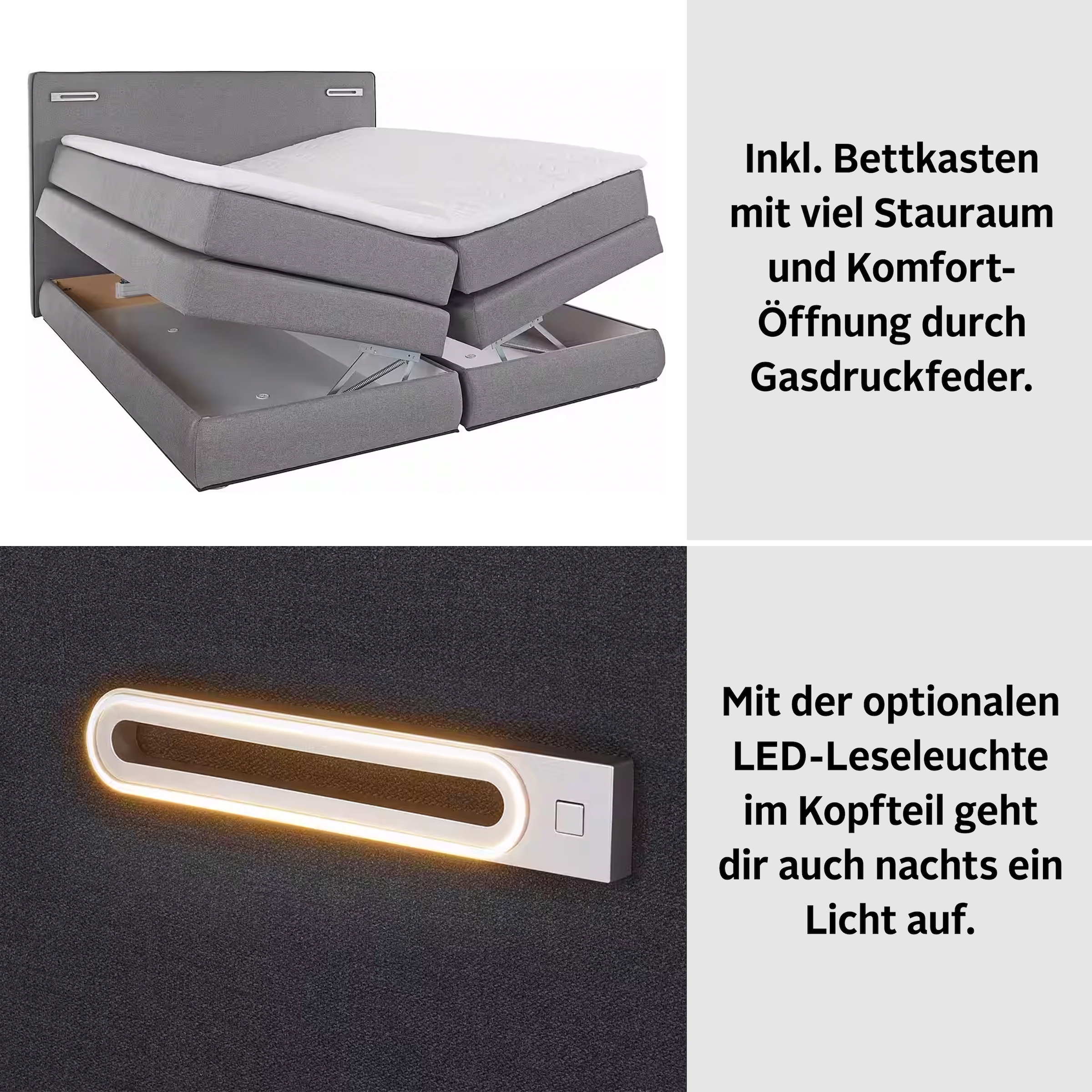 COLLECTION AB Boxspringbett »Ninoni«, inkl. Bettkasten, Topper und wahlweise mit LED-Beleuchtung