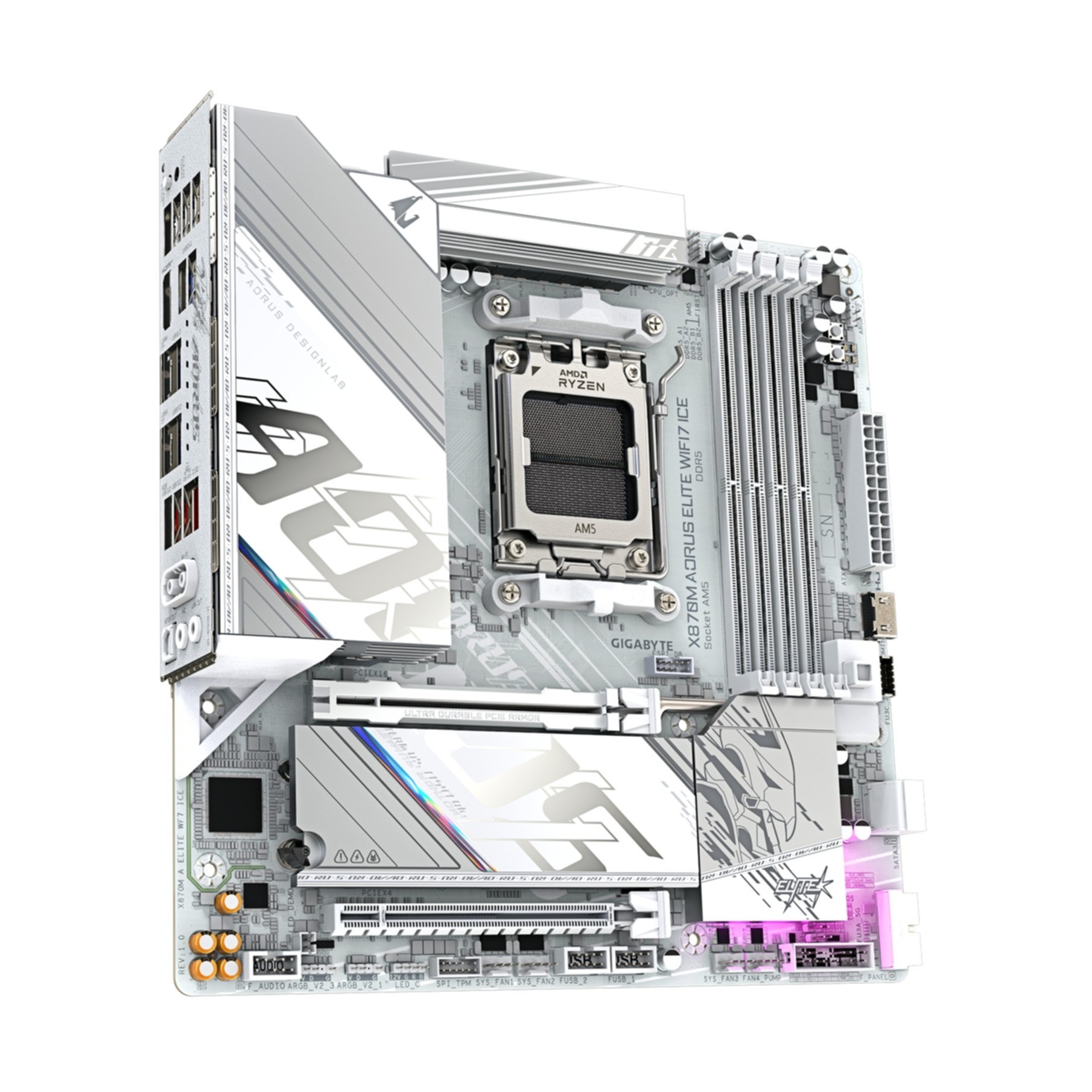 Gigabyte Mainboard »X870M AORUS ELITE WIFI7 ICE Mainboard – Unterstützt AMD Ryzen 9000 CPU«