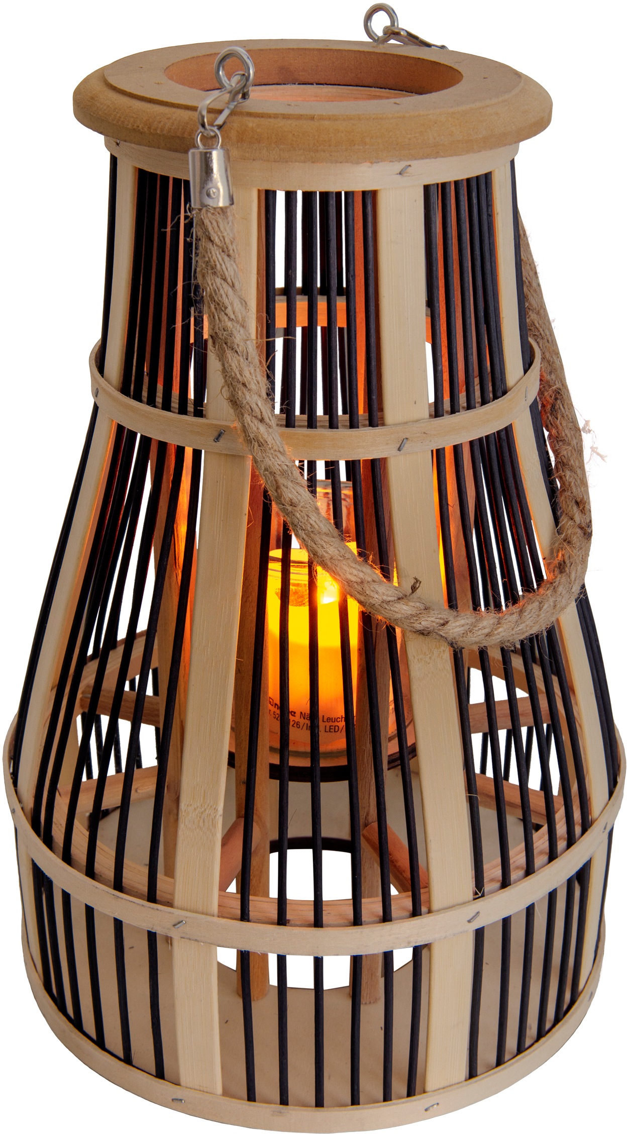 näve LED Solarleuchte »Korb«, 1 flammig, Flammeneffekt, Glaseinsatz für Teelicht, Material: Bambus/Jute/Glas