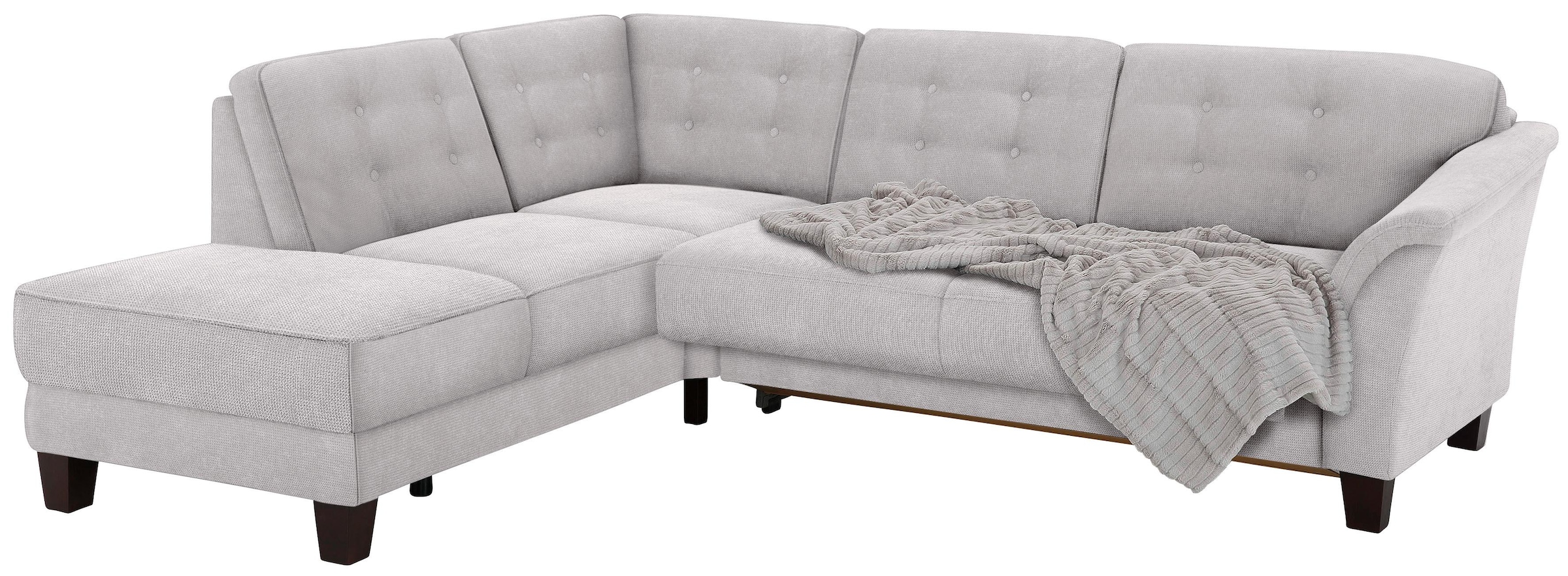 Home affaire Ecksofa »Trondheim L-Form«, mit Federkern und Knopfheftung im Rücken, Füße Buche dunkel