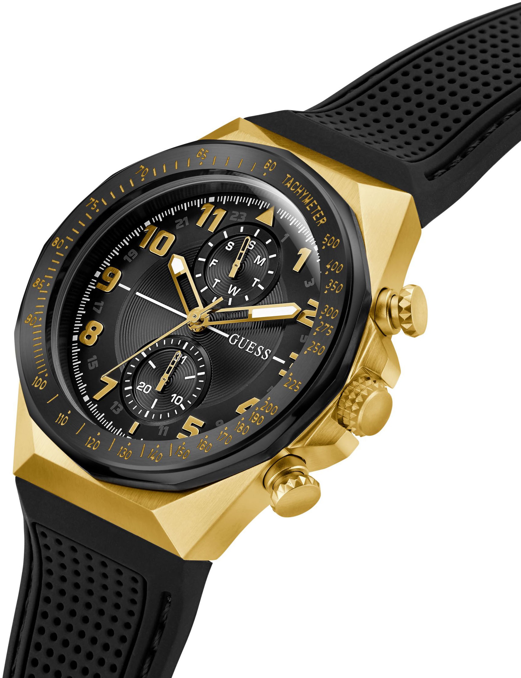 Guess Multifunktionsuhr »D1«, Quarzuhr, Armbanduhr, Herrenuhr, Datum, Wochentag, Silikonarmband