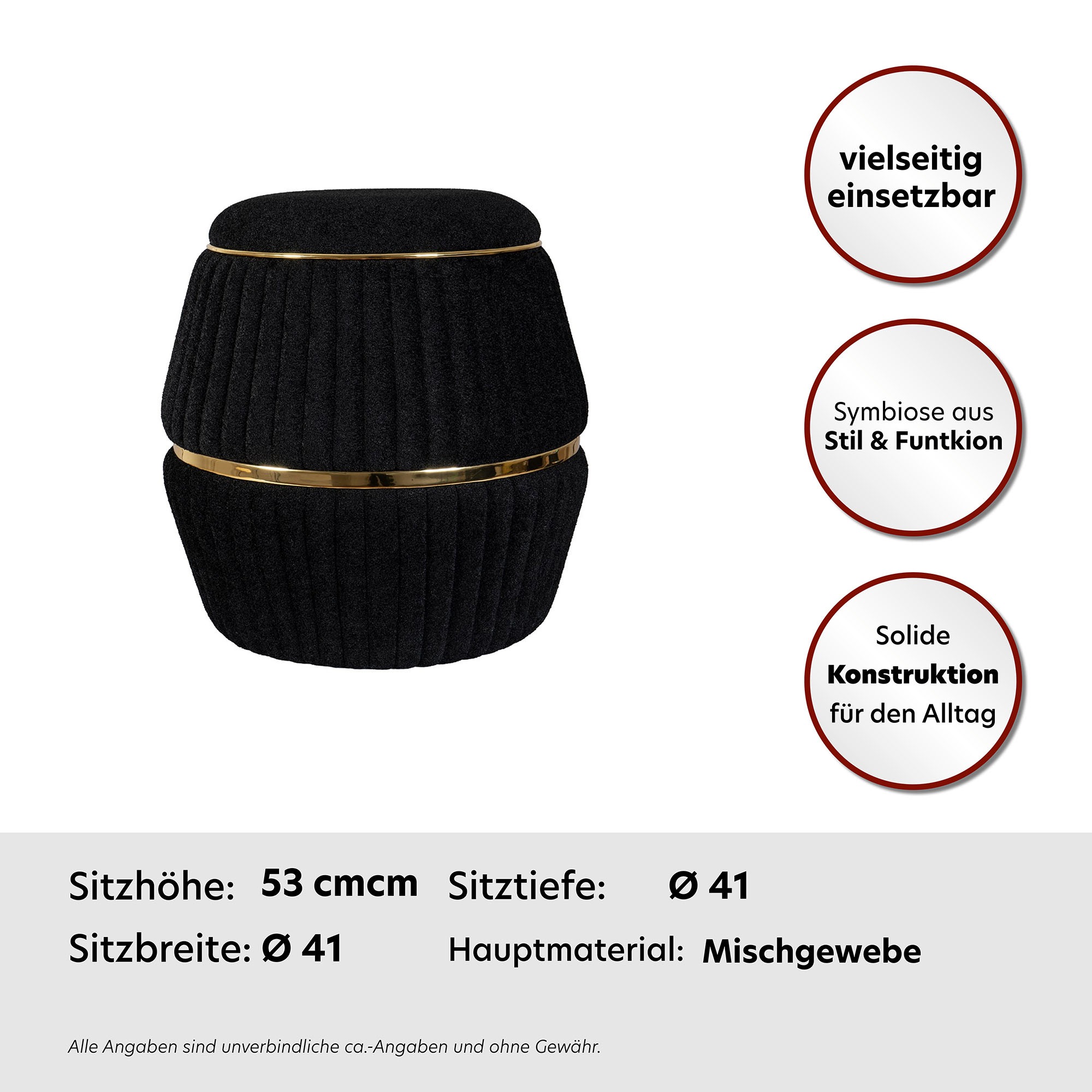 Kayoom Sitzhocker »Hocker Doric, trendiger Look, ästhetische Farbgebung, schöne Steppung«, (1 St.), komfortabel, hochqualitativ, pflegeleicht, in vielen Räumen zuhause