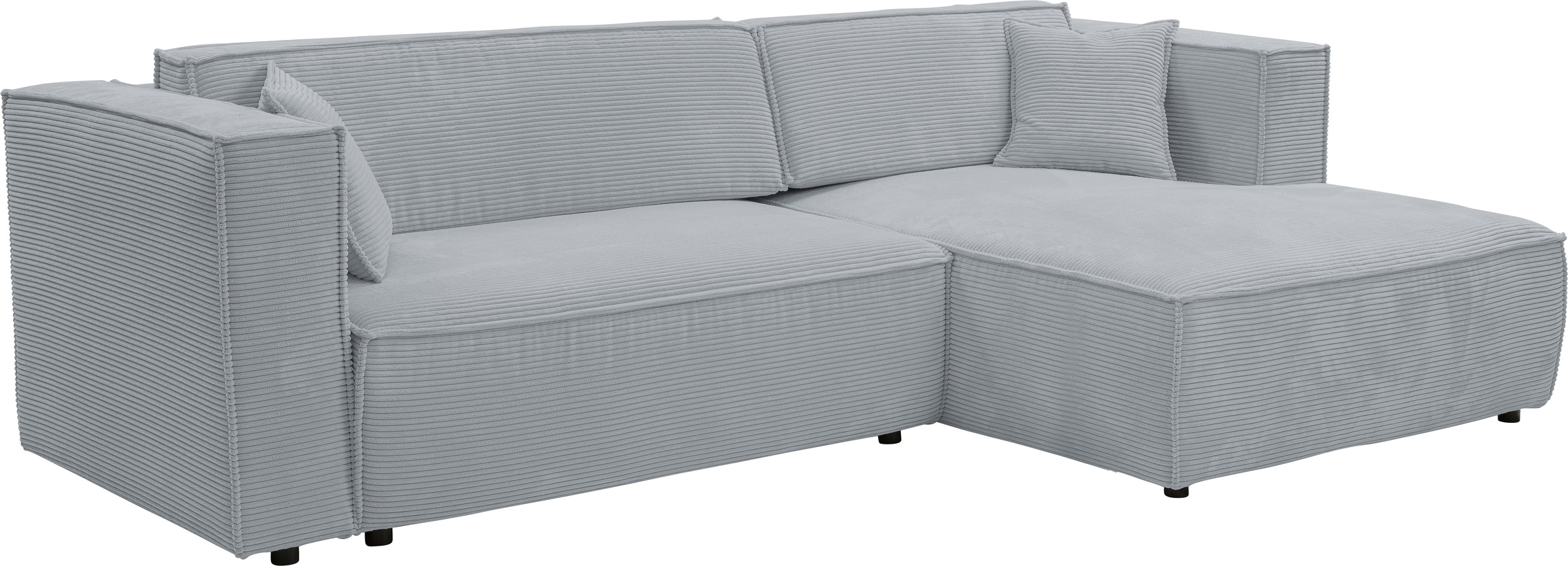 WERK2 Ecksofa »Atlanta-New, modernes Design, Stellmaße 295x182 cm, L-Form, Kedernaht« hoher Komfort, Schlaffunktion & Bettkasten, Cord, Grau