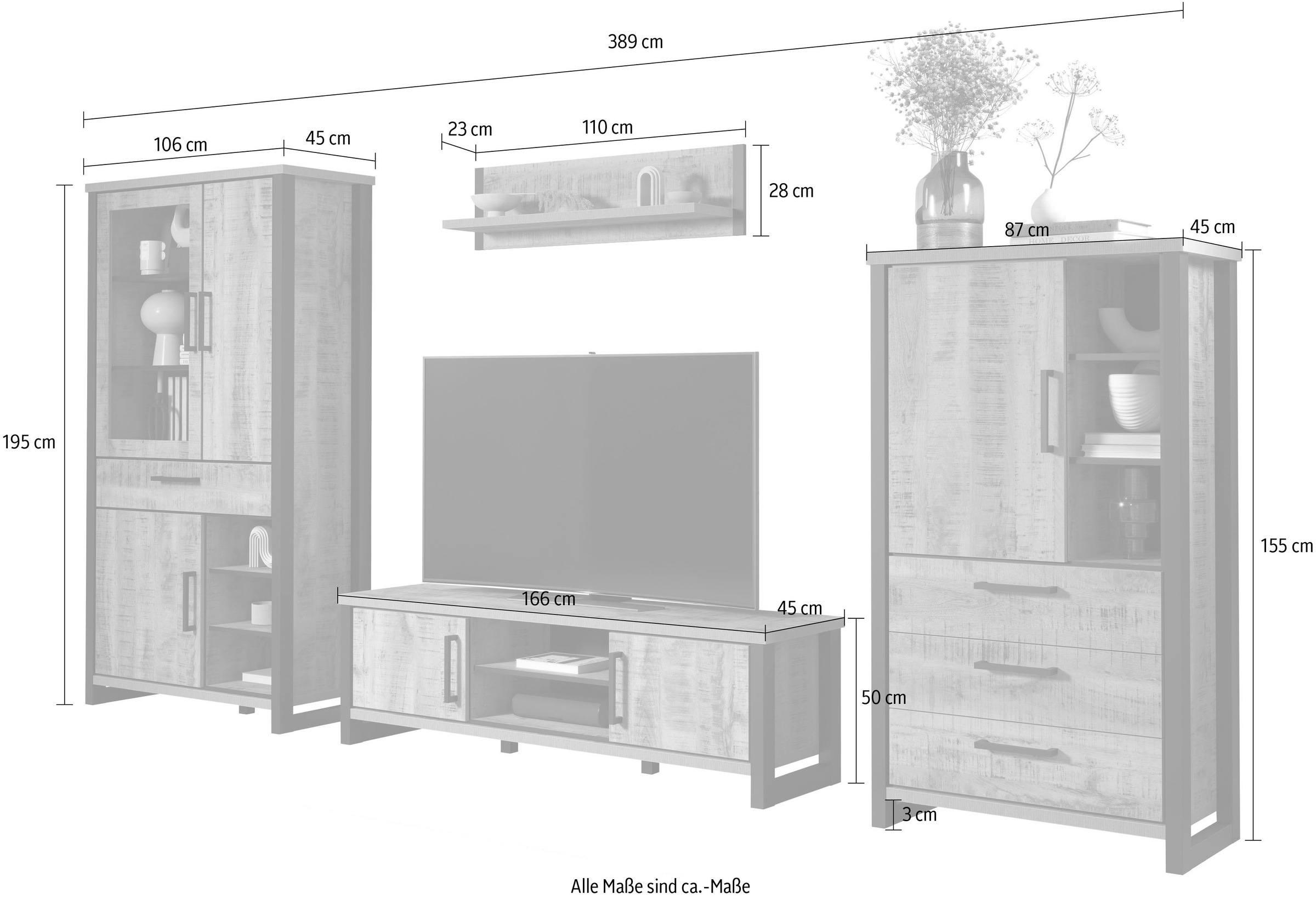 Home affaire Wohnwand »Elda« Komplett-Set, 4 Stk. tlg.