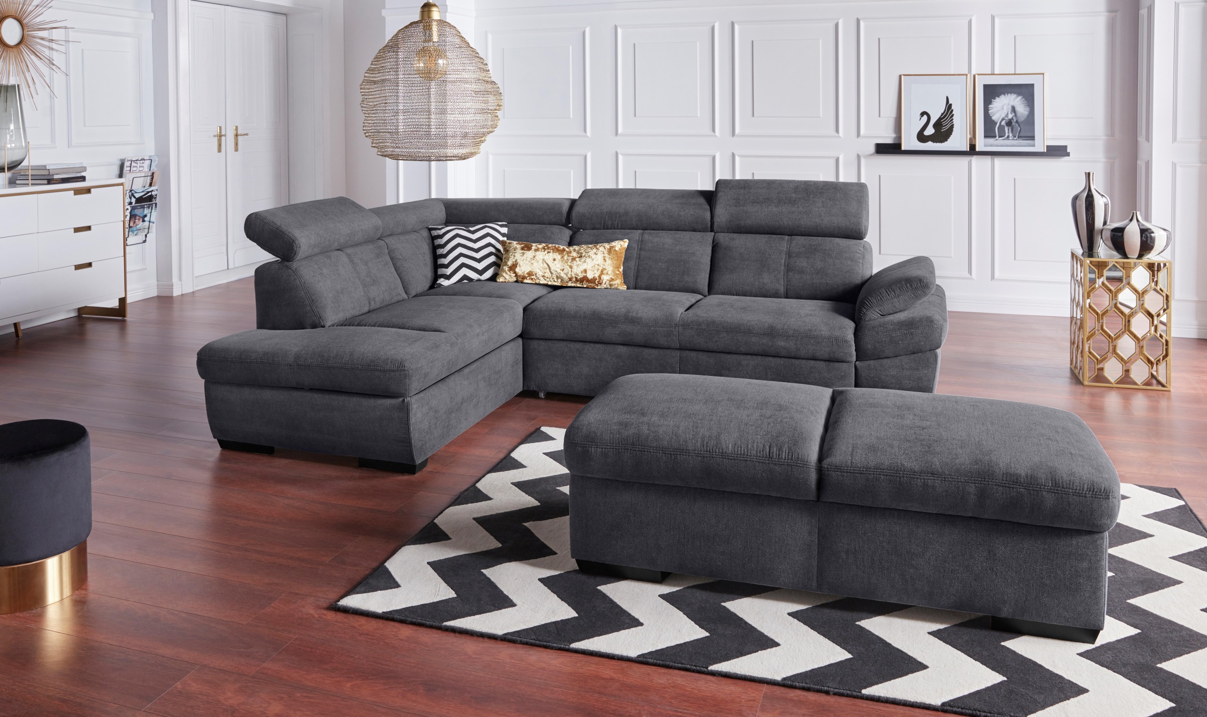 exxpo - sofa fashion Ecksofa »Salerno, klassisch modernes Funktionssofa, hoher Sitzkomfort, L-Form«, inkl. Kopf- und Armteilverstellung, wahlweise mit Bettfunktion