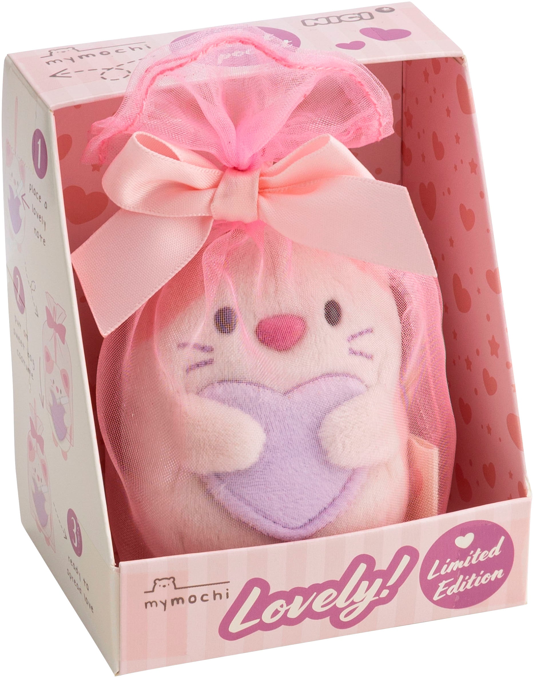 Nici Kuscheltier »mymochi, Set Katze Angy pfirsichfarben 8cm« mit Herztasche & Organzakostüm; in Geschenkbox