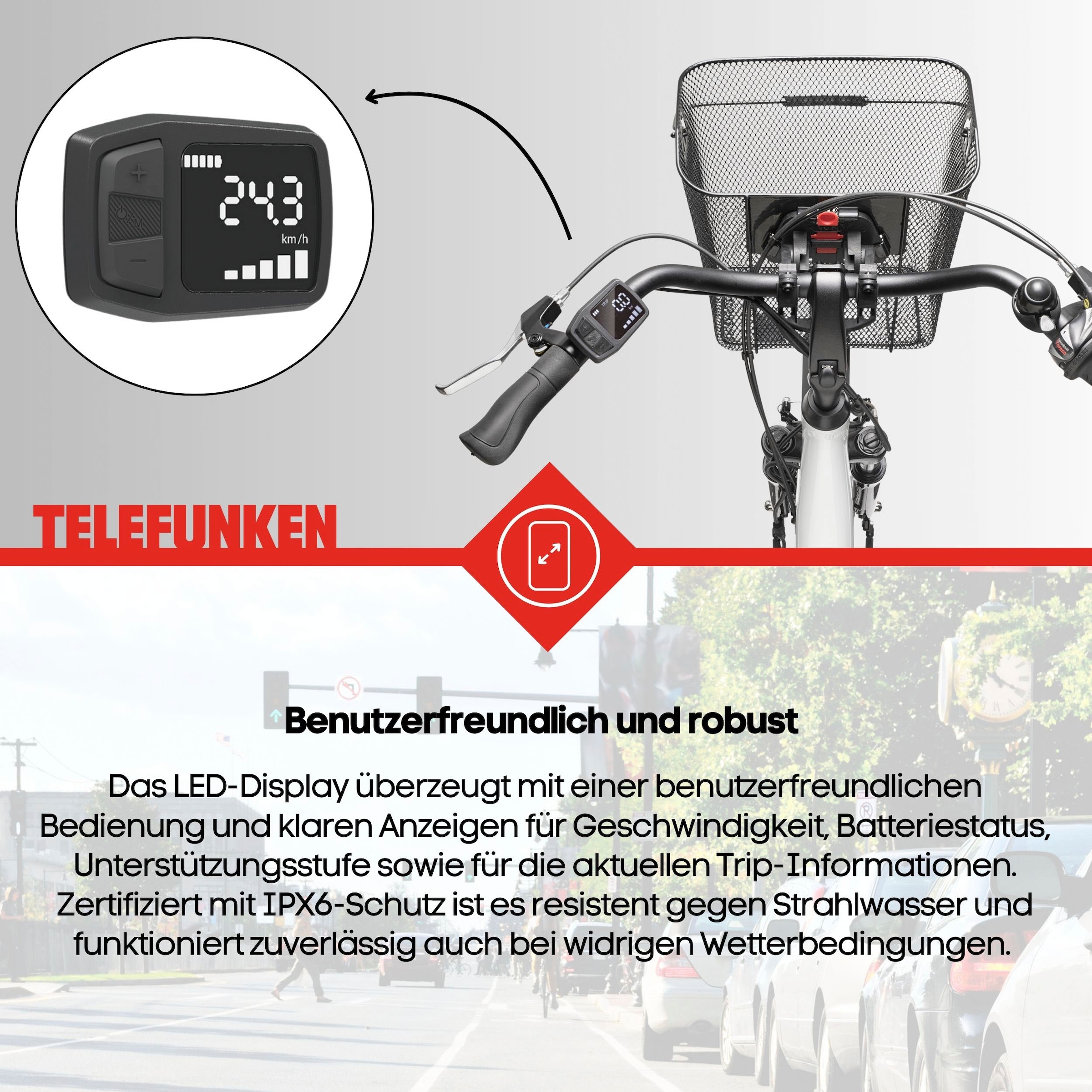 Telefunken E-Bike »Multitalent RC822«, 7 Gang, Shimano, Tourney, Frontmotor 250 W, (ca. 100 km Reichweite-2 V-Bremsen-Beleuchtung-Straßenzulassung), Elektrofahrrad, Damen Herren, 28 Zoll, 36,9 V, 531,3 Wh Akku, Pedelec