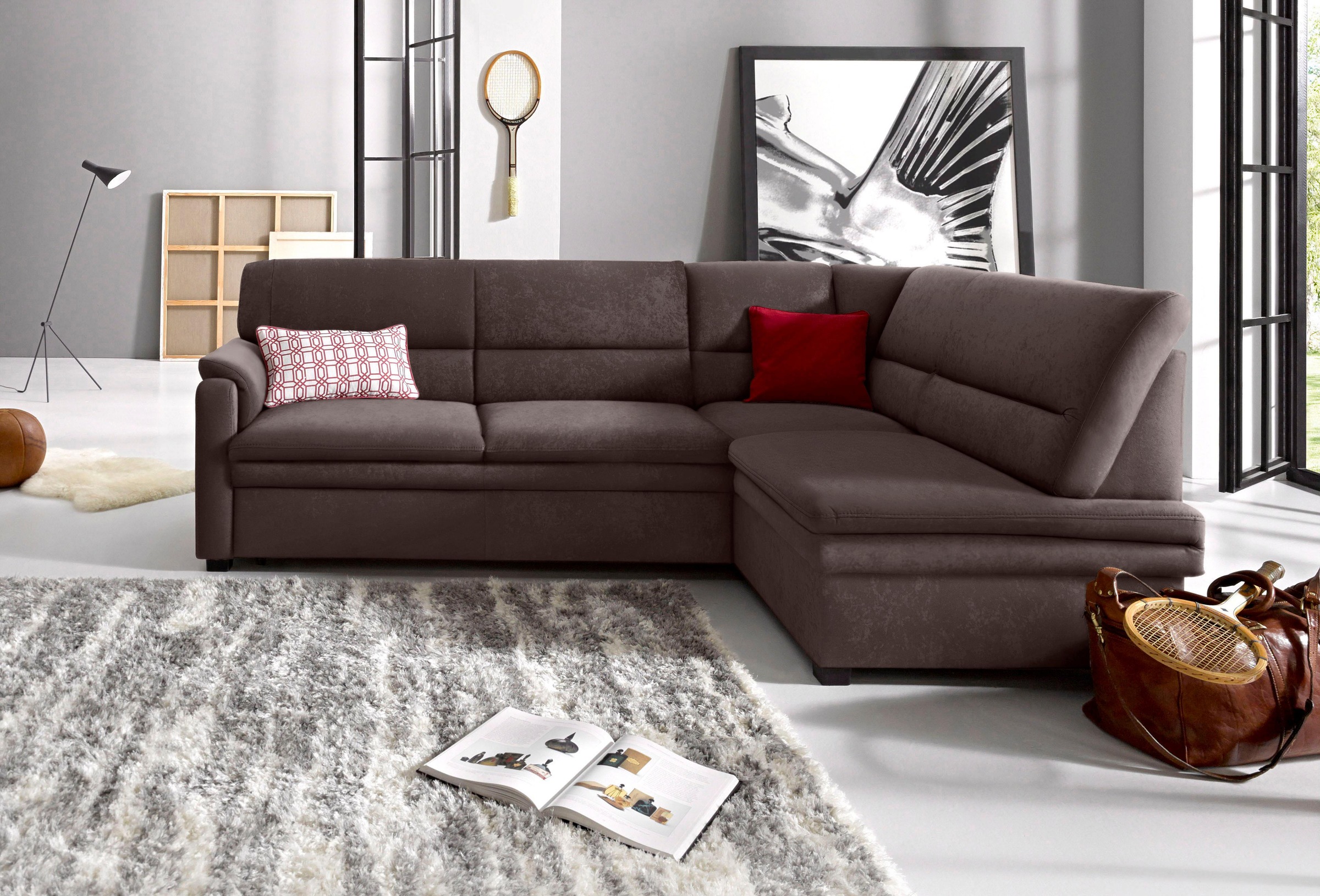 sit&more Ecksofa »Pisa L-Form«, mit Federkern, wahlweise mit Bettfunktion günstig online kaufen