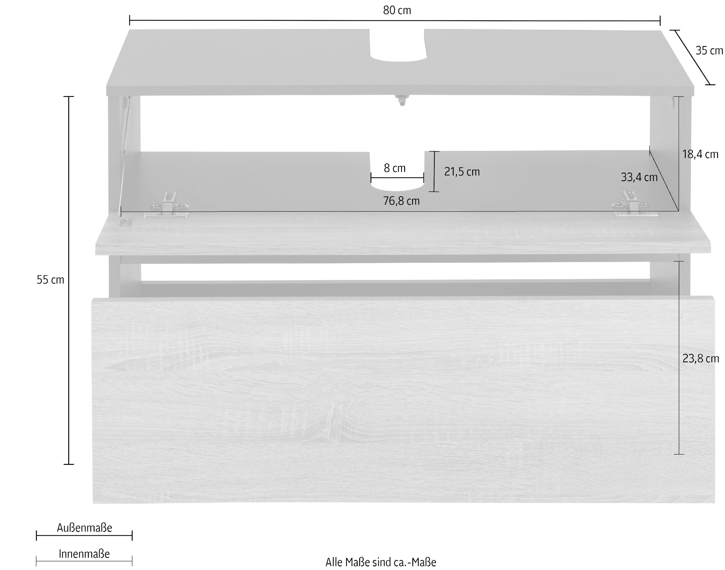 Home affaire Waschbeckenunterschrank »Wisla«, Siphonausschnitt, Push-to-open-Funktion, Breite 80 cm, Höhe 55 cm