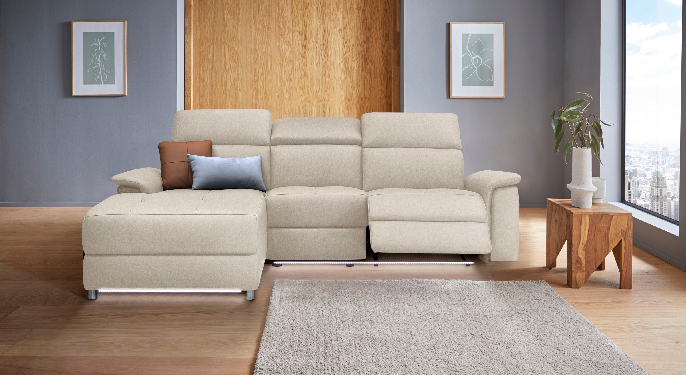 Home affaire Ecksofa »Pareli, L-Form, 259cm,m. Recamiere, Echtleder, Kunstl günstig online kaufen