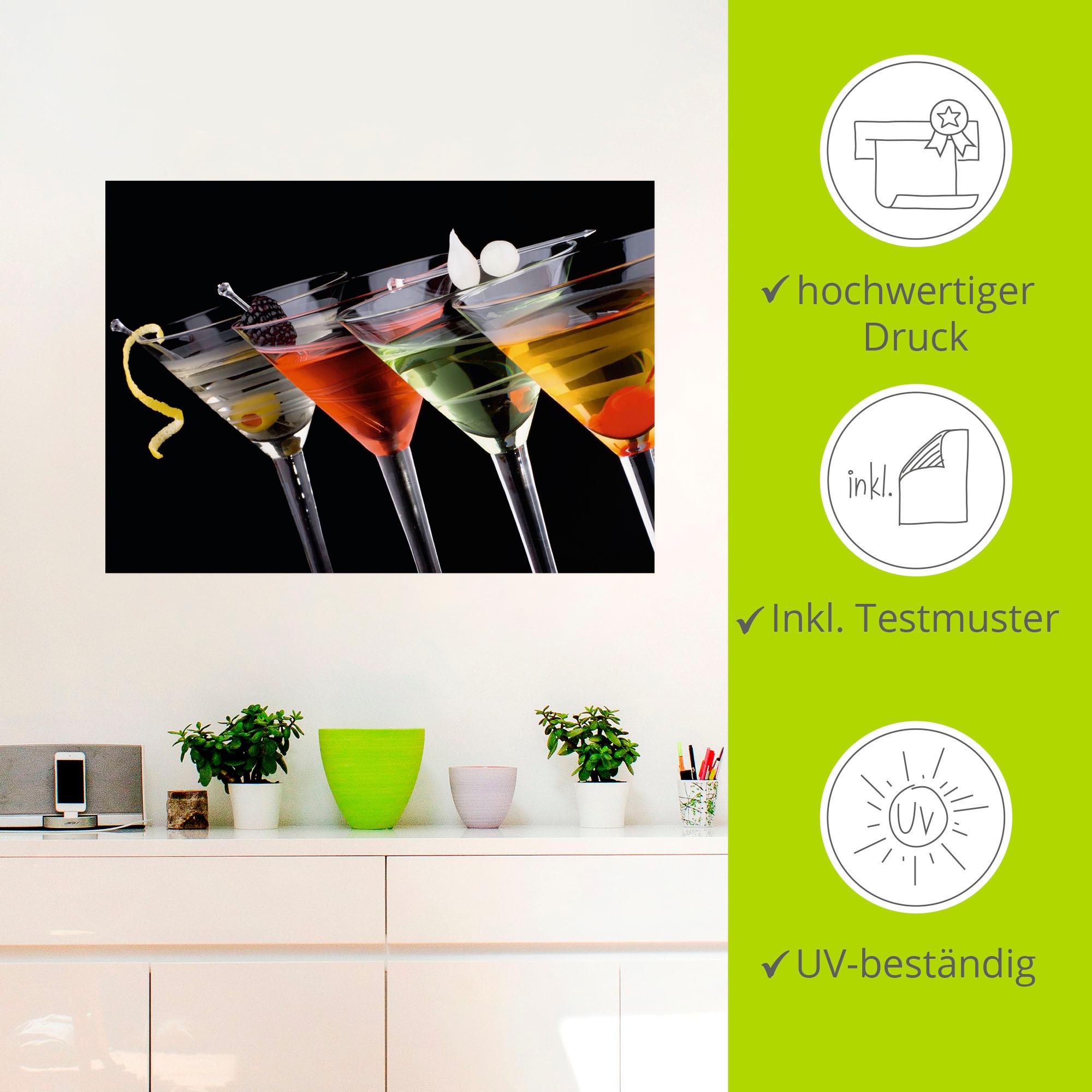 Artland Wandbild »Klassische Martini - Cocktail«, Getränke, (1 St.), als Leinwandbild, Poster, Wandaufkleber in verschied. Größen