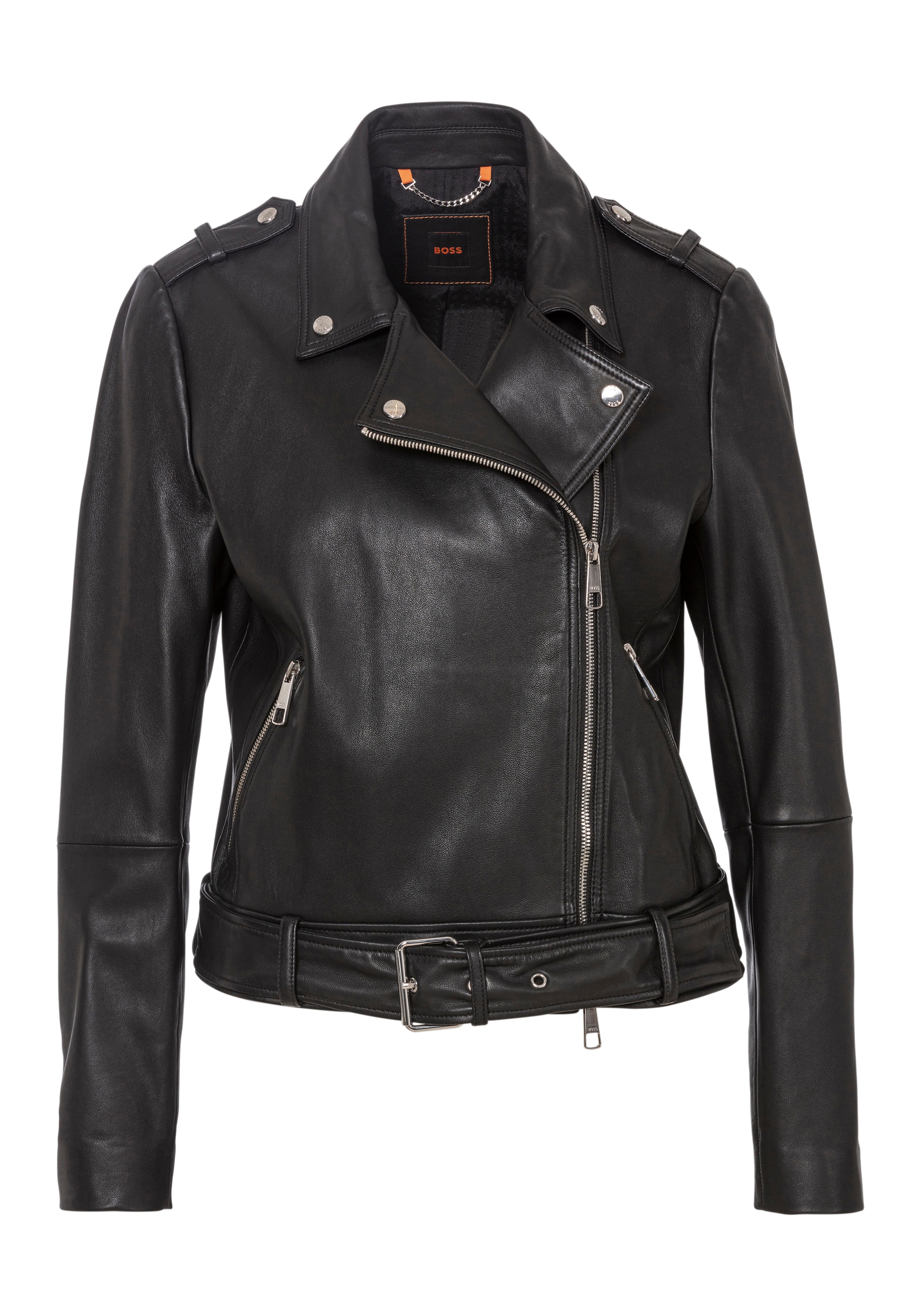 BOSS ORANGE Lederjacke »Sameli Premium Damenmode«, mit Ziergürtel