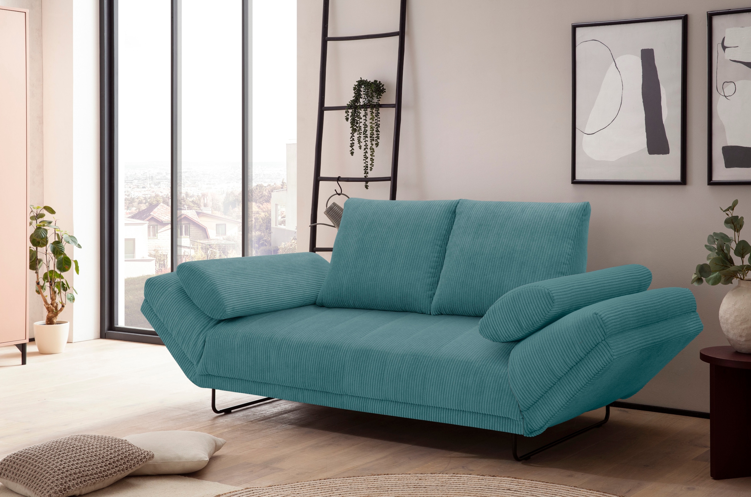 INOSIGN Schlafsofa »Jadelyn mit klappbaren Armlehnen,«, Federkern, Cord-Bezug, incl. 2 Armlehnkissen, Liegefläche 97x250 cm