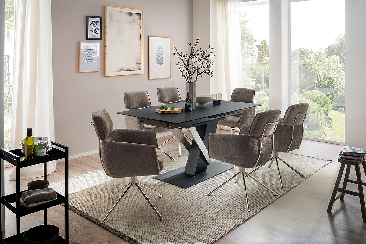MCA furniture Esstisch »MASSARO Tisch mit Säule 160-210 cm«, (Einzelstück), Keramik, Metall, Synchronauszug, ausziehbar, 6-8 Pers.