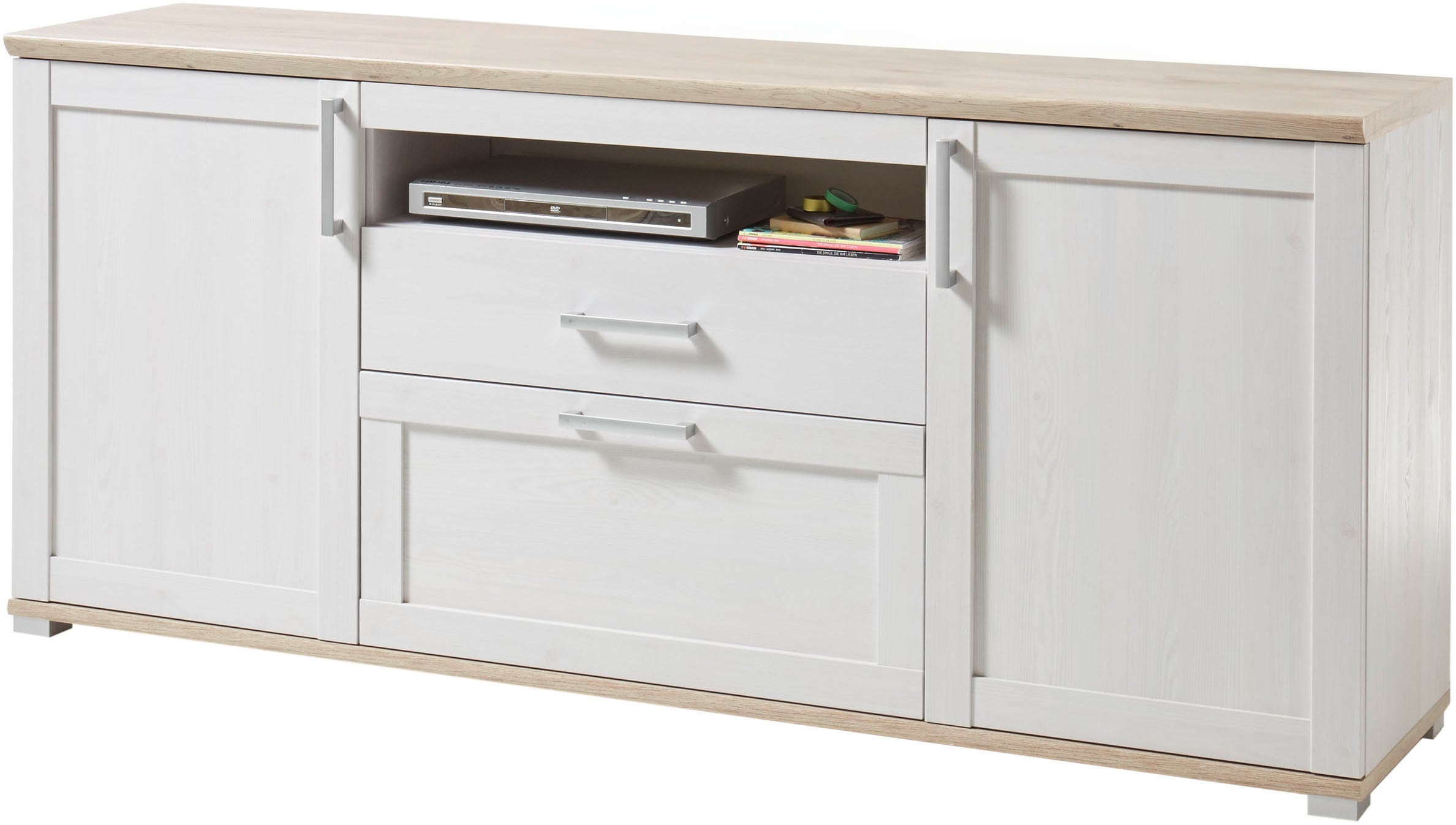 HBZ Lowboard »Romance Landhaustil, TV Möbel bis 65 Zoll, BxHxT 190x82x44 cm«, (1 St.), Mit 2 Türen, 1 offenes Fach, 1 Schubkasten und 2 Einlegeböden
