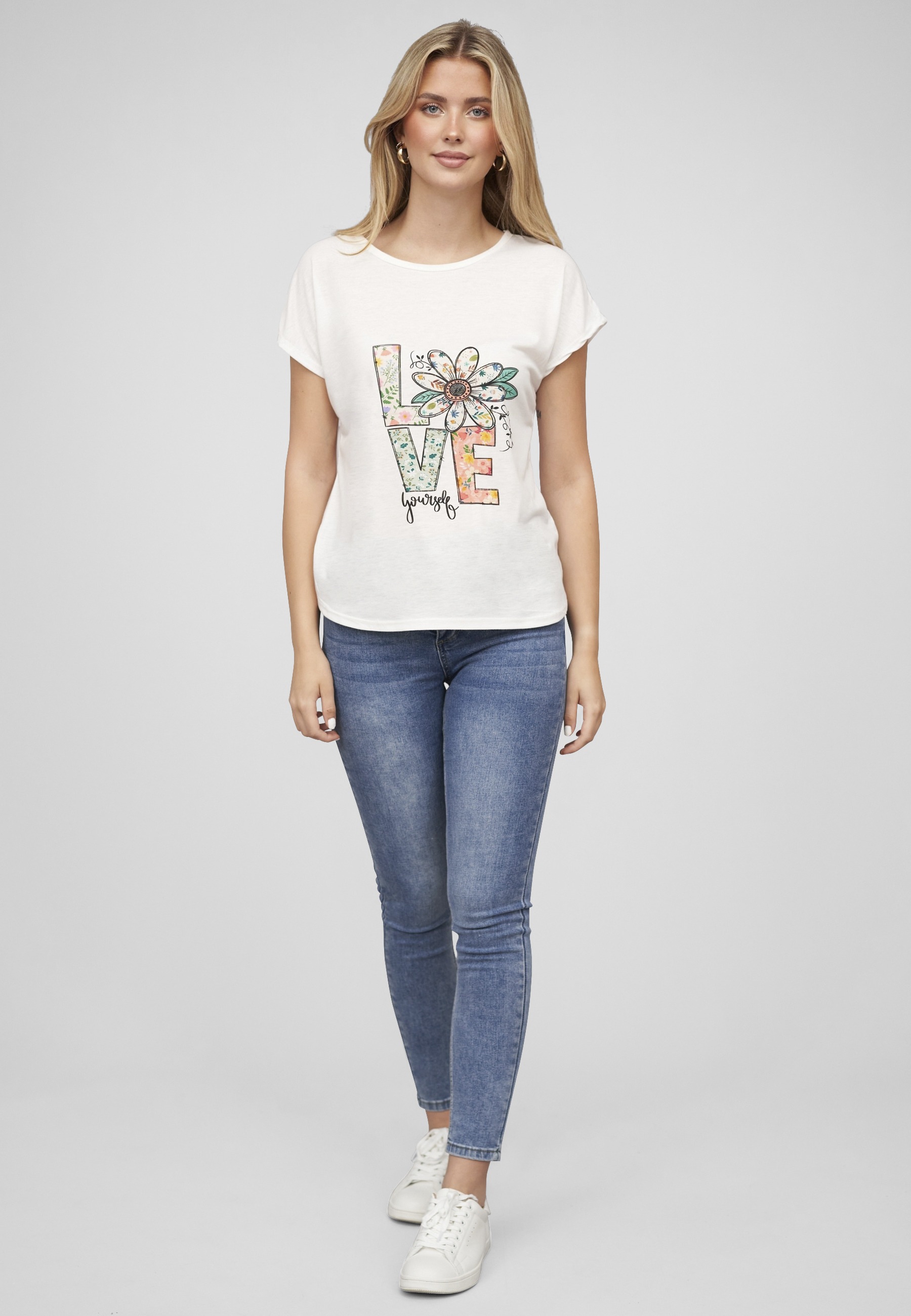 CLOUD 5IVE T-Shirt »CLOUD 5IVE Viskose T-Shirt mit Love-Blumen Print« 1 Stk.