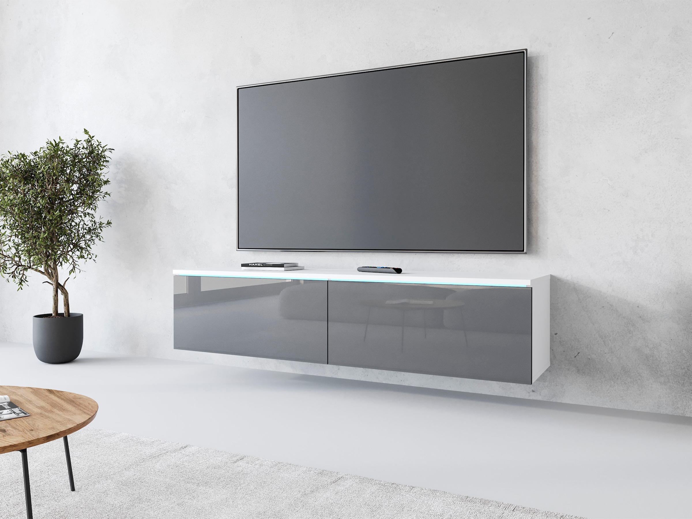 INOSIGN Lowboard »LOWBOARD D, wahlweise mit oder ohne Beleuchtung«, modernes TV-Board ohne Griffe, mit viel Stauraum,stehend und hängend
