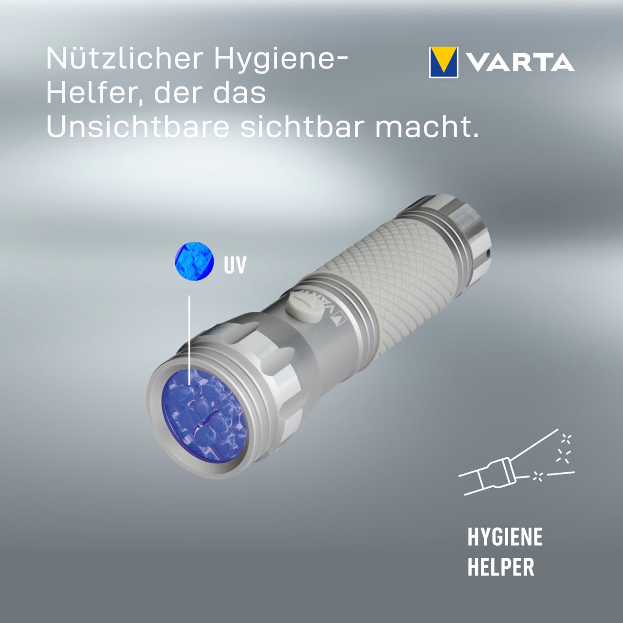 VARTA Taschenlampe »UV Licht« Set,  Leuchte macht Unsichtbares sichtbar Hygienehilfe mit Schwarzlicht