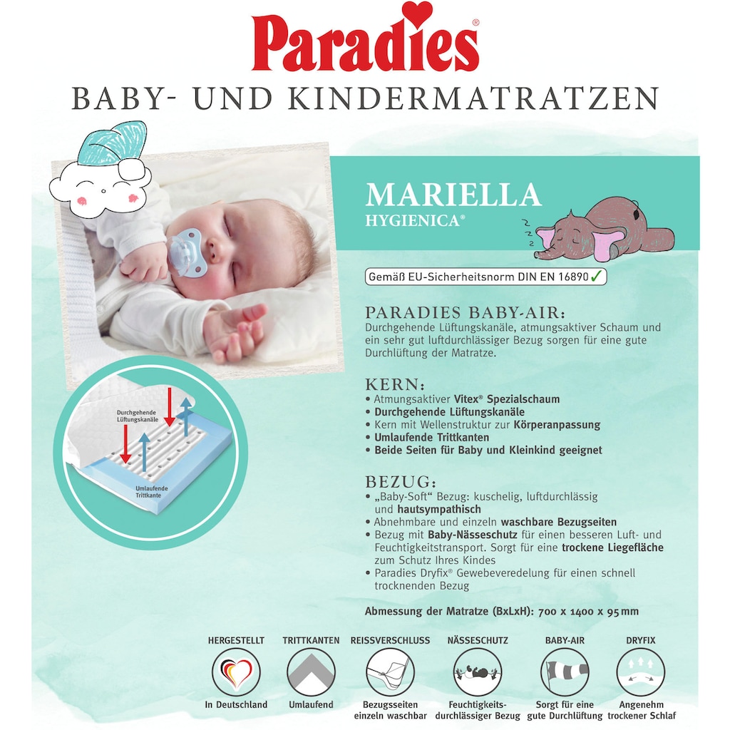 Paradies Babymatratze »Mariella-Hygienica®«, 9,5 cm cm hoch, (1 St.)
