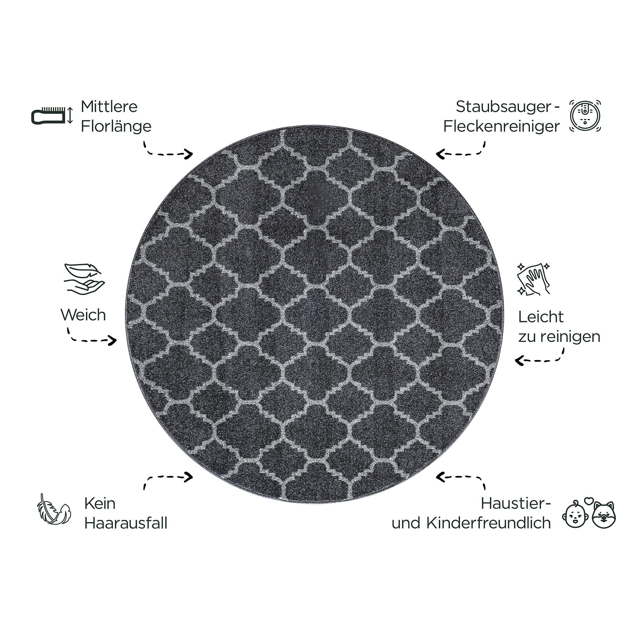 Sanat Teppich »Boho 8202« rund 10 mm Höhe Kurzflor, robust, Boho, Scandic, für Fussbodenheizung geeignet