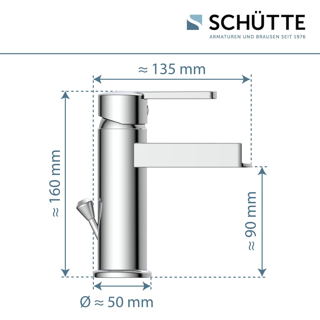 Schütte Waschtischarmatur »Niagara«, mit Zugstange, Wasserhahn mit Wasserfall, Mischbatterie Waschbecken