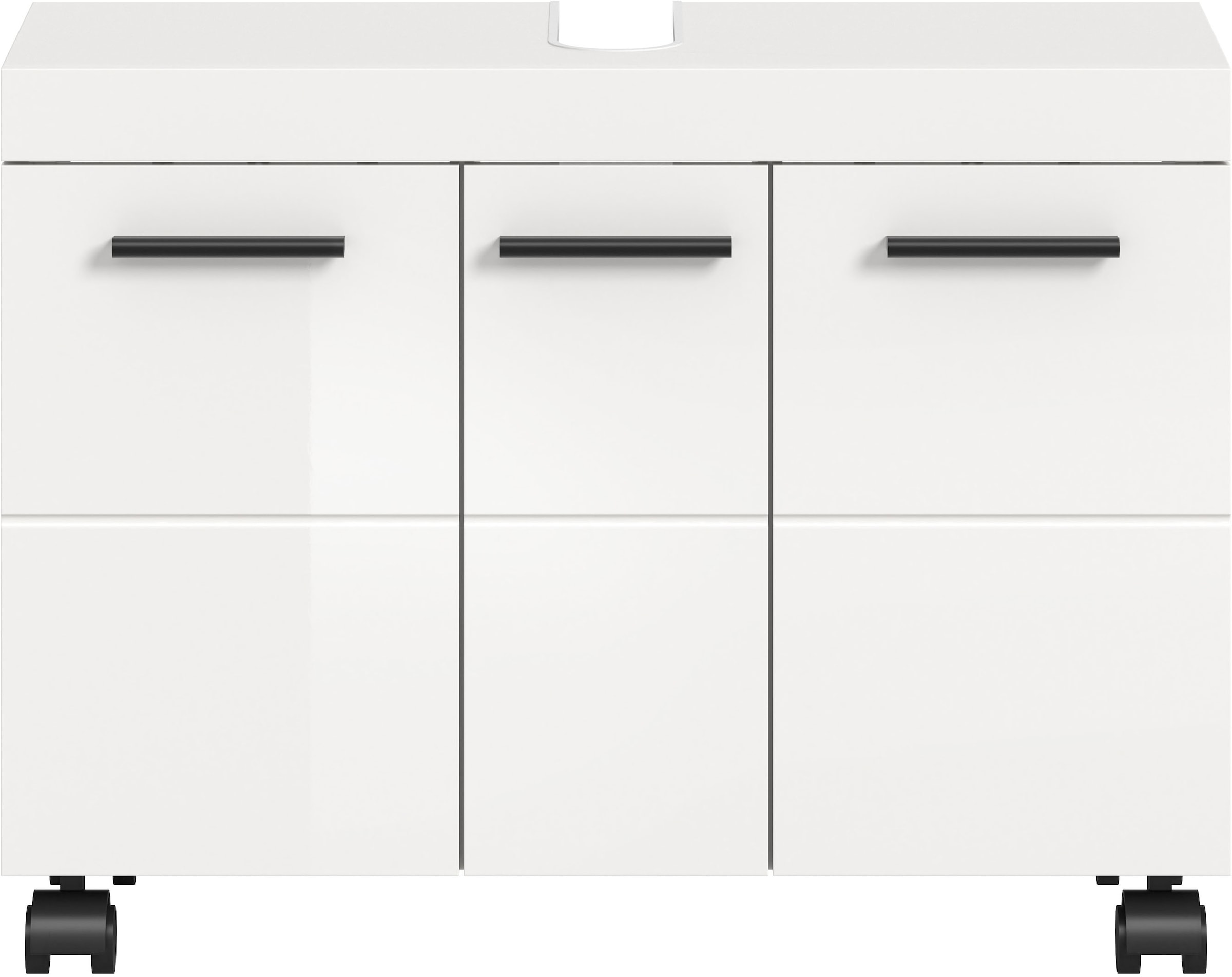 welltime Waschbeckenunterschrank »AVON, Breite 80 cm, 3 Türen, 3 Einlegböden, 6 Fächer« mit Siphonausschnitt 22x8 cm, Rückwand mit Ausschitt,  Badmöbel, Badschrank, Unterschrank, Waschtisch, Kommode, Bad