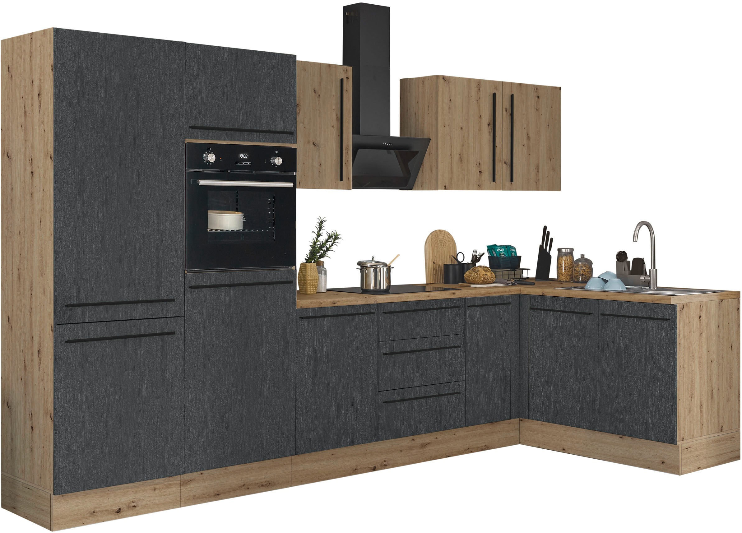 KOCHSTATION Winkelküche »Florida, Stellbreite 330x165 cm« wahlweise mit E-Geräten, mit Softclose für Türen und Schubkästen