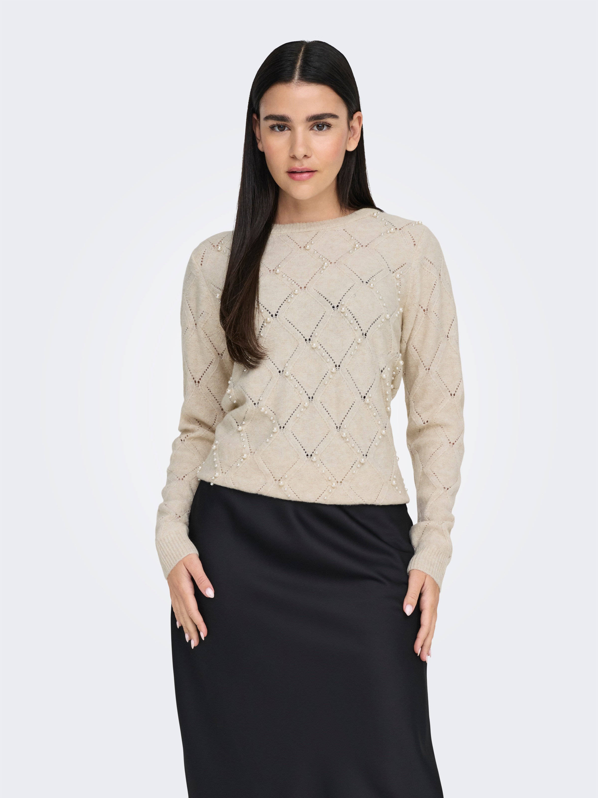 ONLY Rundhalspullover »ONLLIANA LIFE LS PEARL O-NECK CC KNT«