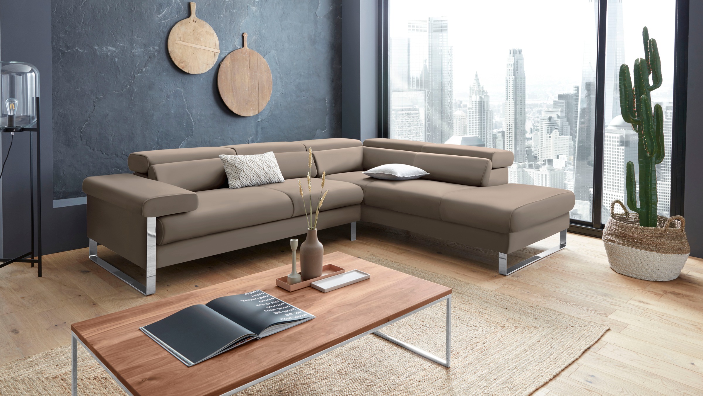 W.SCHILLIG Ecksofa »finn, toller Sitzkomfort, L-Form, hochwertige Verarbeitungsdetails«, German Design Award 2016, Fußgestell Chrom glänzend, Breite 281 cm