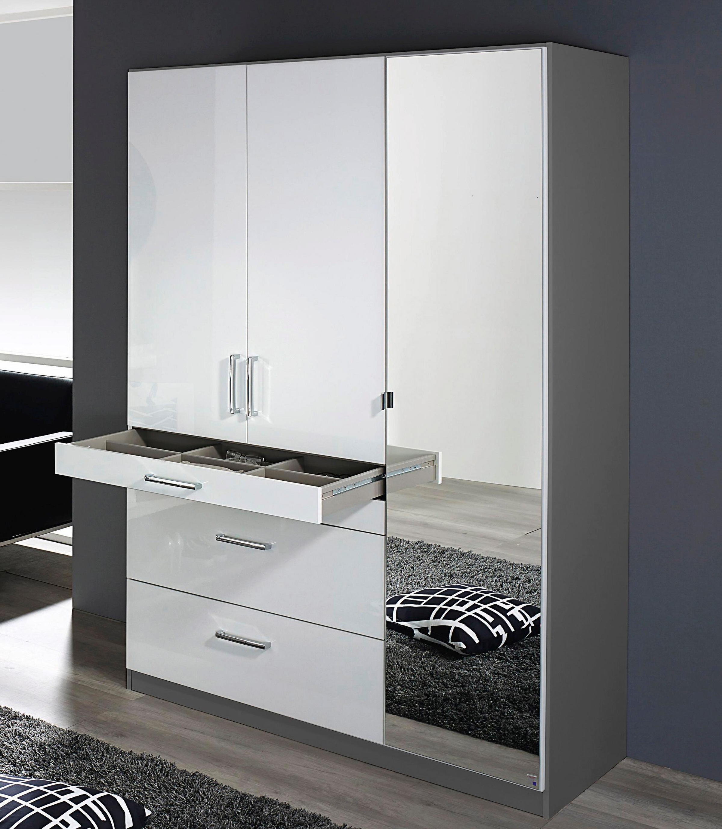 rauch Drehtürenschrank »Kleiderschrank Schrank Garderobe Garderobenschrank Topseller HOMBURG«, mit Spiegel, oberer Schubkasten mit Einteilung MADE IN GERMANY