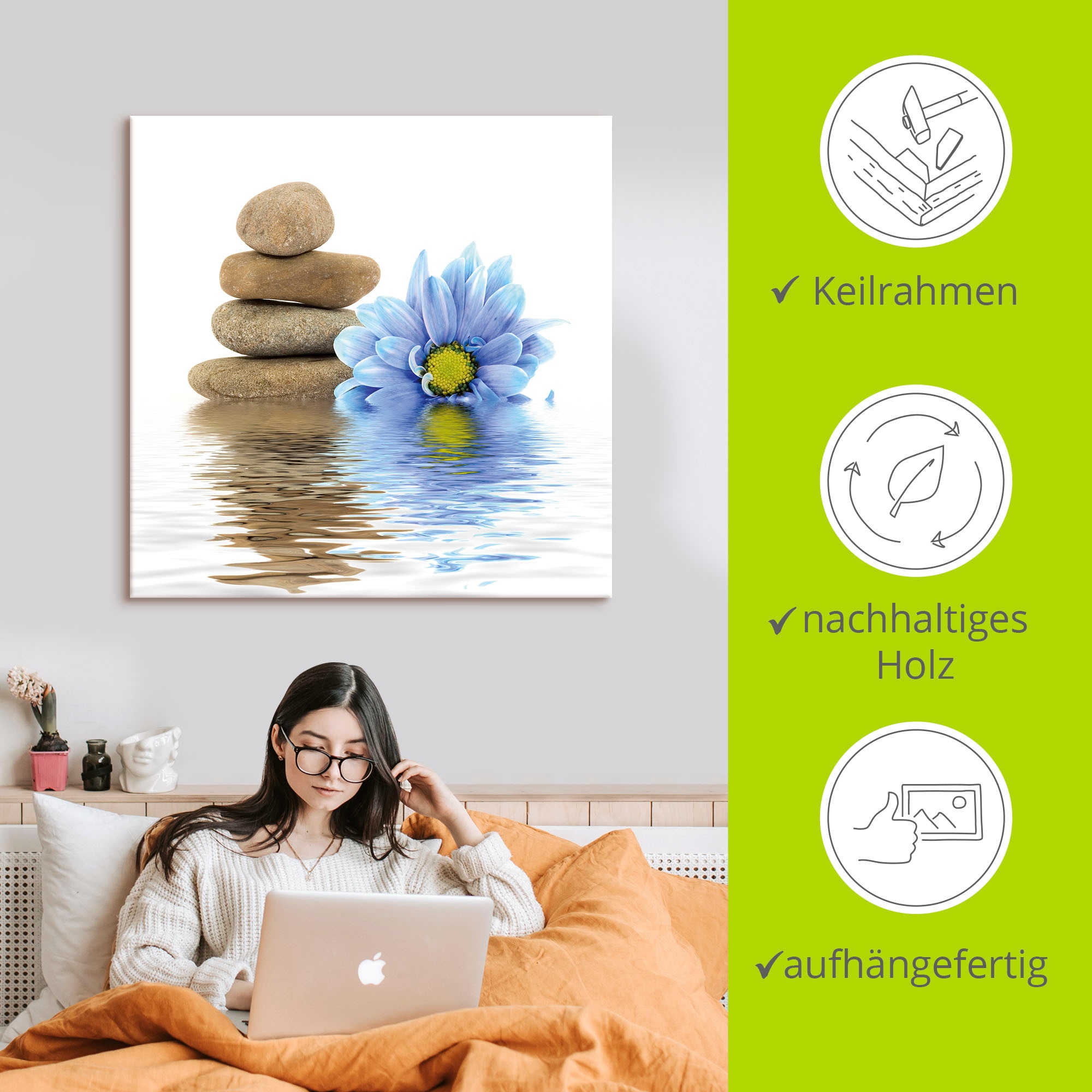 Artland Wandbild »Therapie-Steine mit einzelnen Blumen«, Zen, (1 St.), als Leinwandbild, Wandaufkleber in verschied. Größen