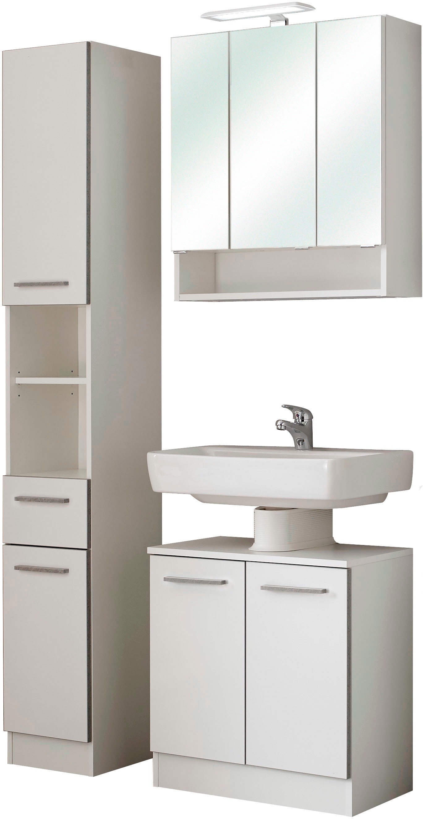 Saphir Badmöbel-Set »Quickset 953 3-teilig, Waschbeckenunterschrank und LED-Spiegelschrank«, (Set), in Weiß Glanz, Badmöbel inkl. Türdämpfer, ohne Waschbecken, 7 Türen