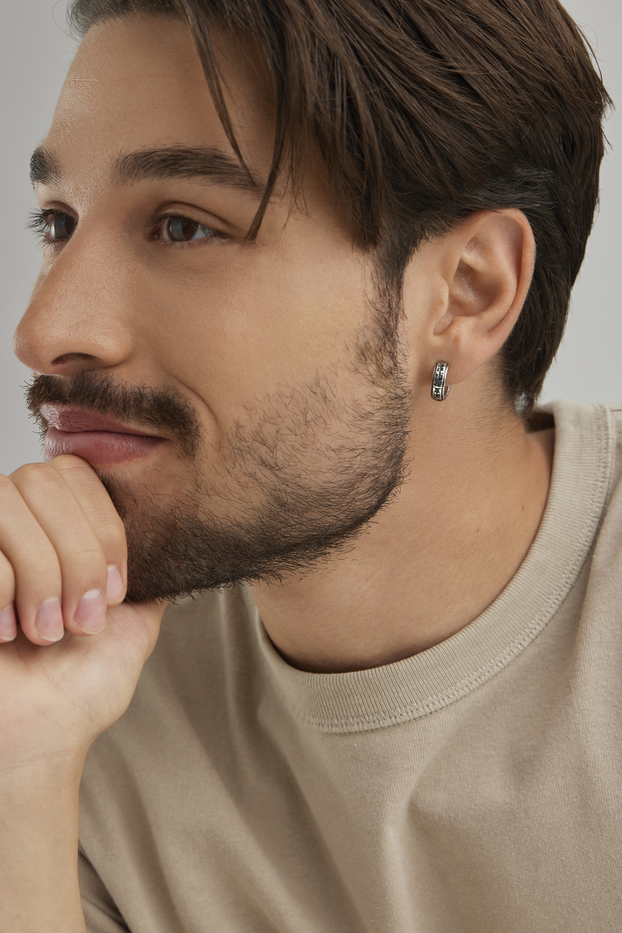 CAÏ Single-Creole »925 Sterling Silber rhodinert matt oxidiert«