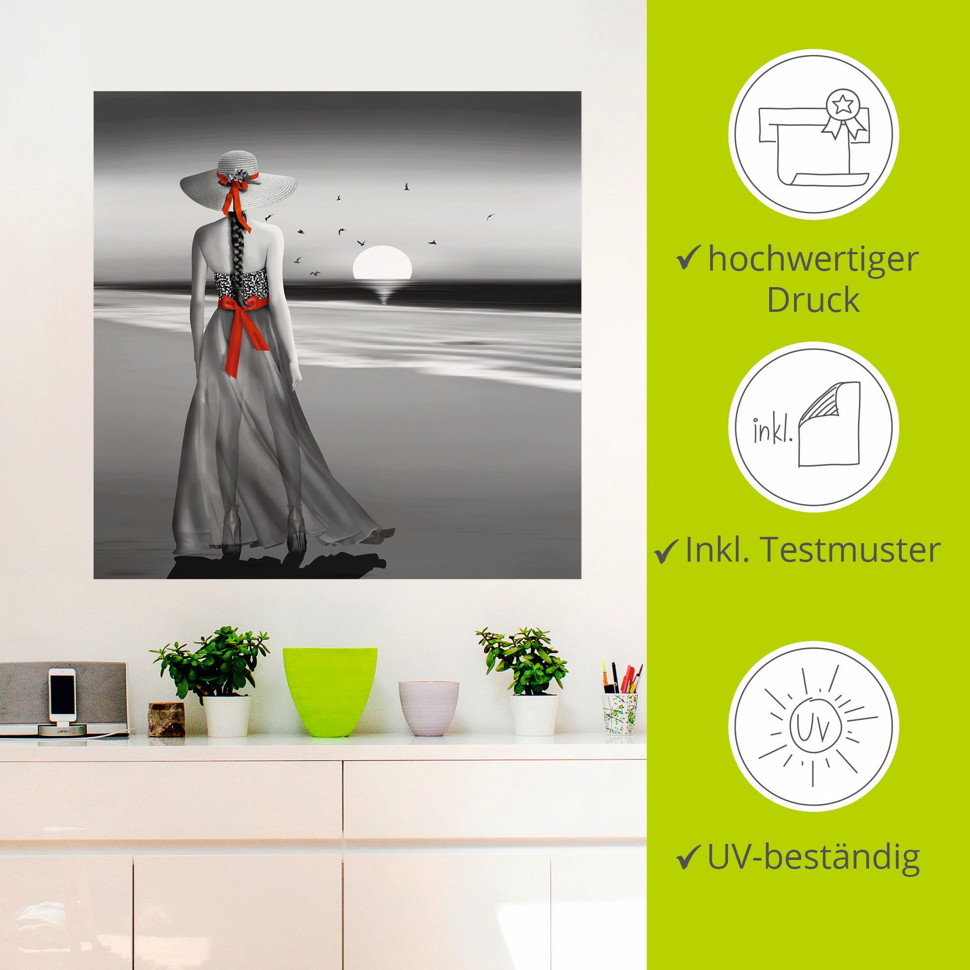 Artland Wandbild »Ein Blick zurück aufs Meer«, Frau, (1 St.), als Alubild, Outdoorbild, Leinwandbild, Poster, Wandaufkleber