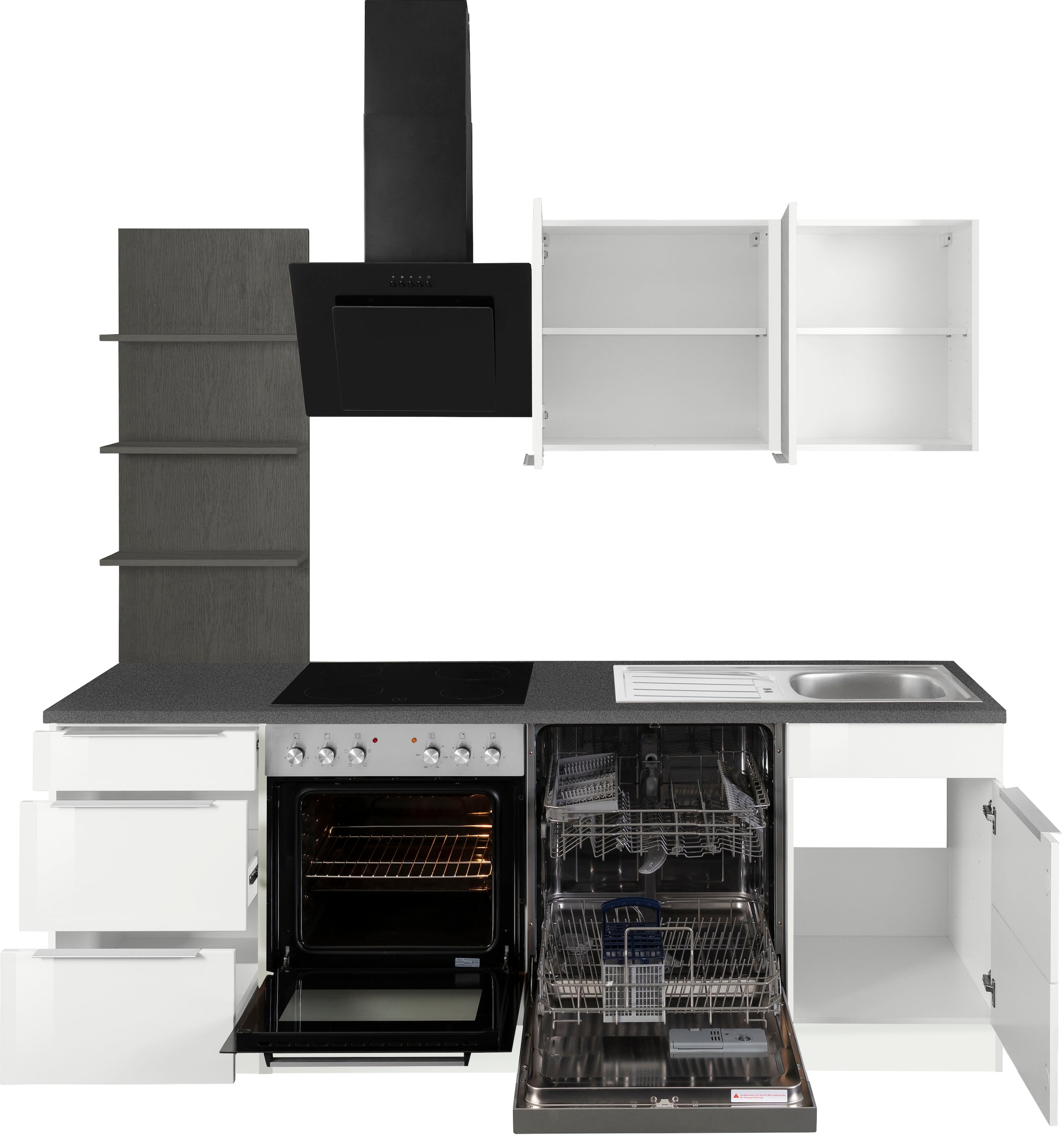 KOCHSTATION Küchenzeile »KS-Brindisi« Breite 220 cm, wahlweise mit E-Geräten, mit MDF-Fronten und Regal