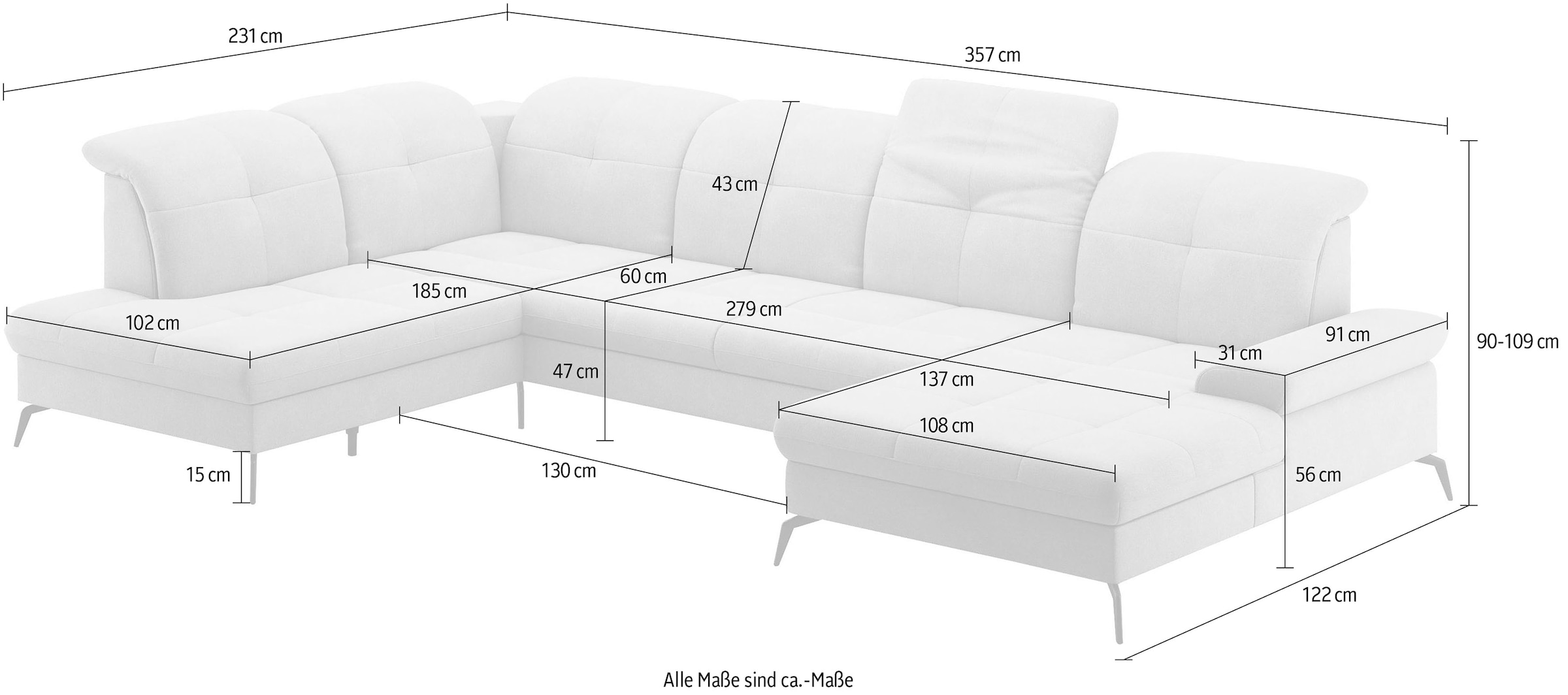 sit&more Wohnlandschaft »Amica«, wahlweise mit Kopfteilverstellung, Bettfunktion und Bettkasten