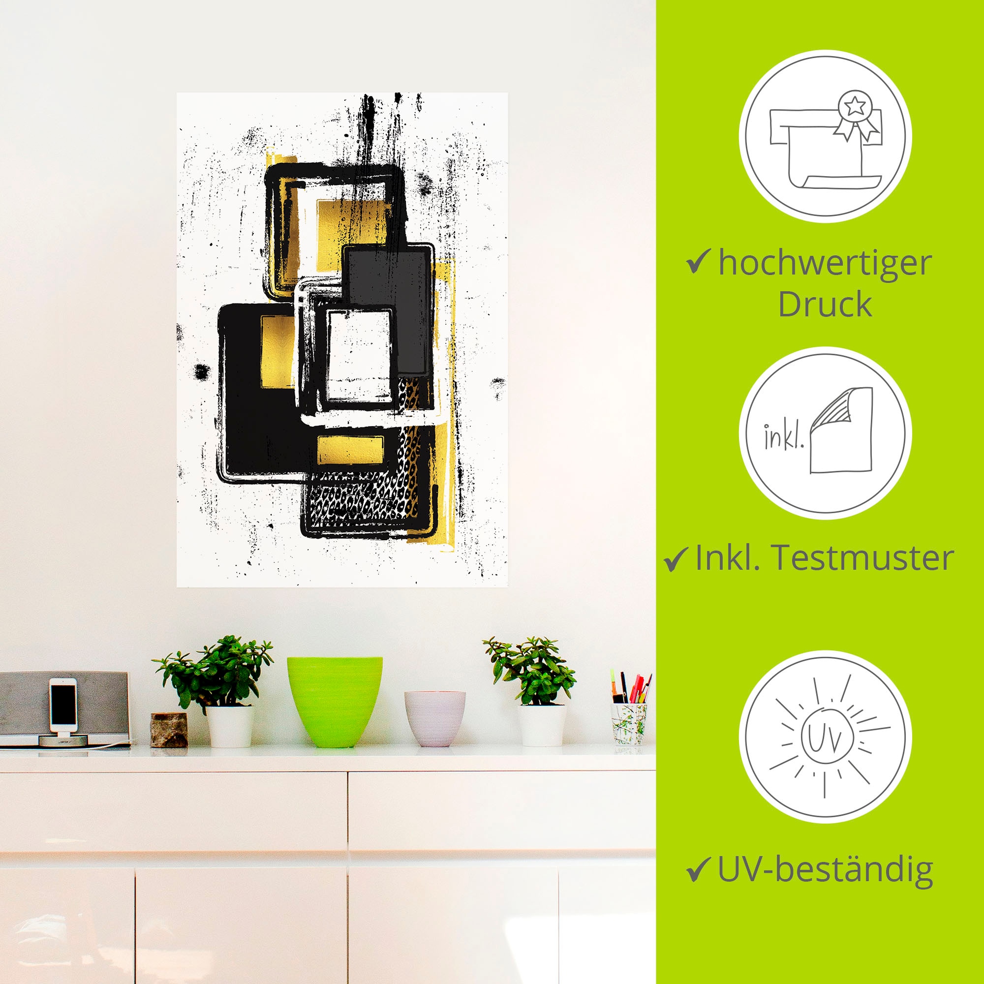 Artland Wandbild »Abstrakte Malerei Nr. 3 gold«, Muster, (1 St.), als Leinwandbild, Poster, Wandaufkleber in verschied. Größen