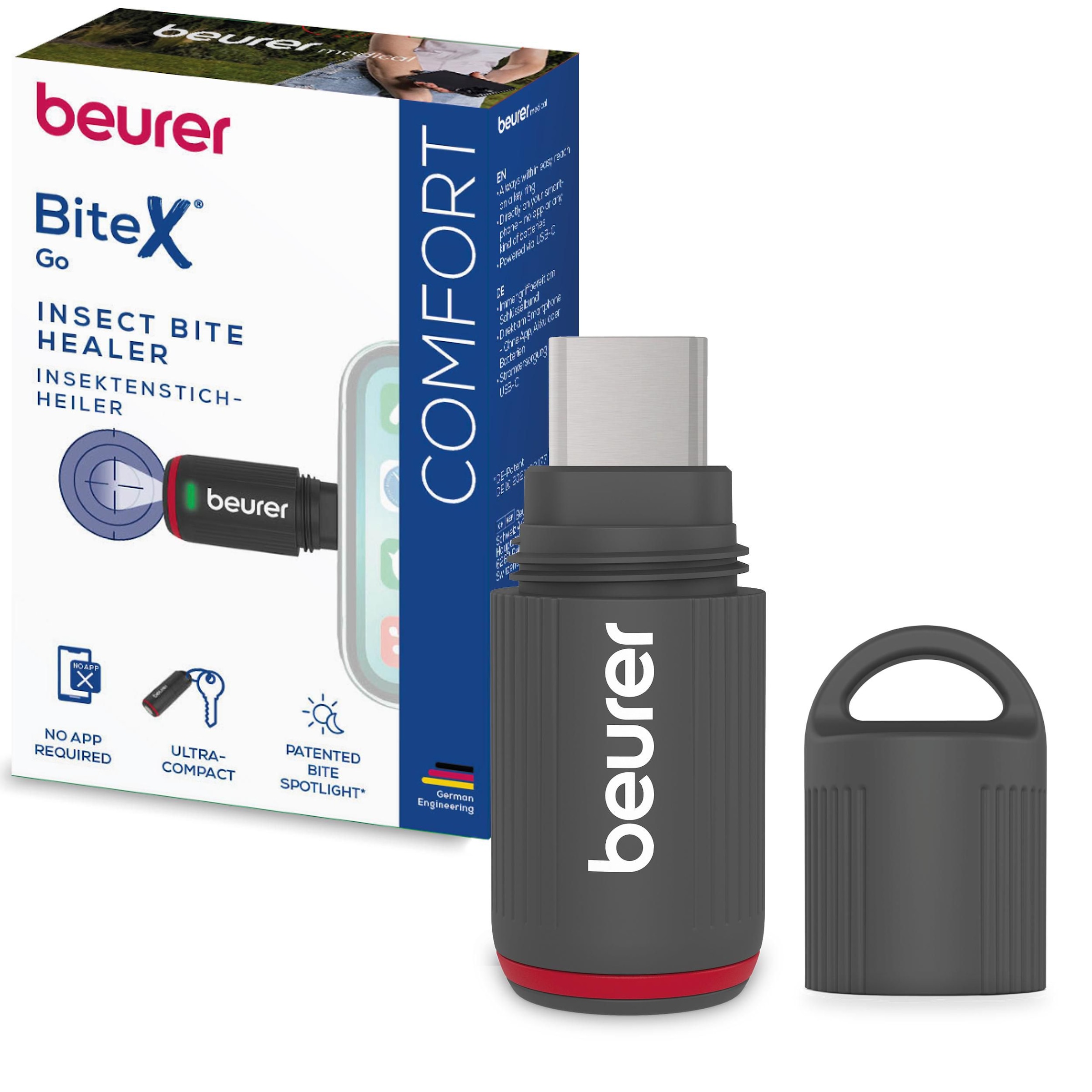 BEURER Insektenstichheiler »BiteX Go BR 75 Graphite Grey für das Smartphone« Ultrakompakt, leicht & immer griffbereit am Schlüsselbund