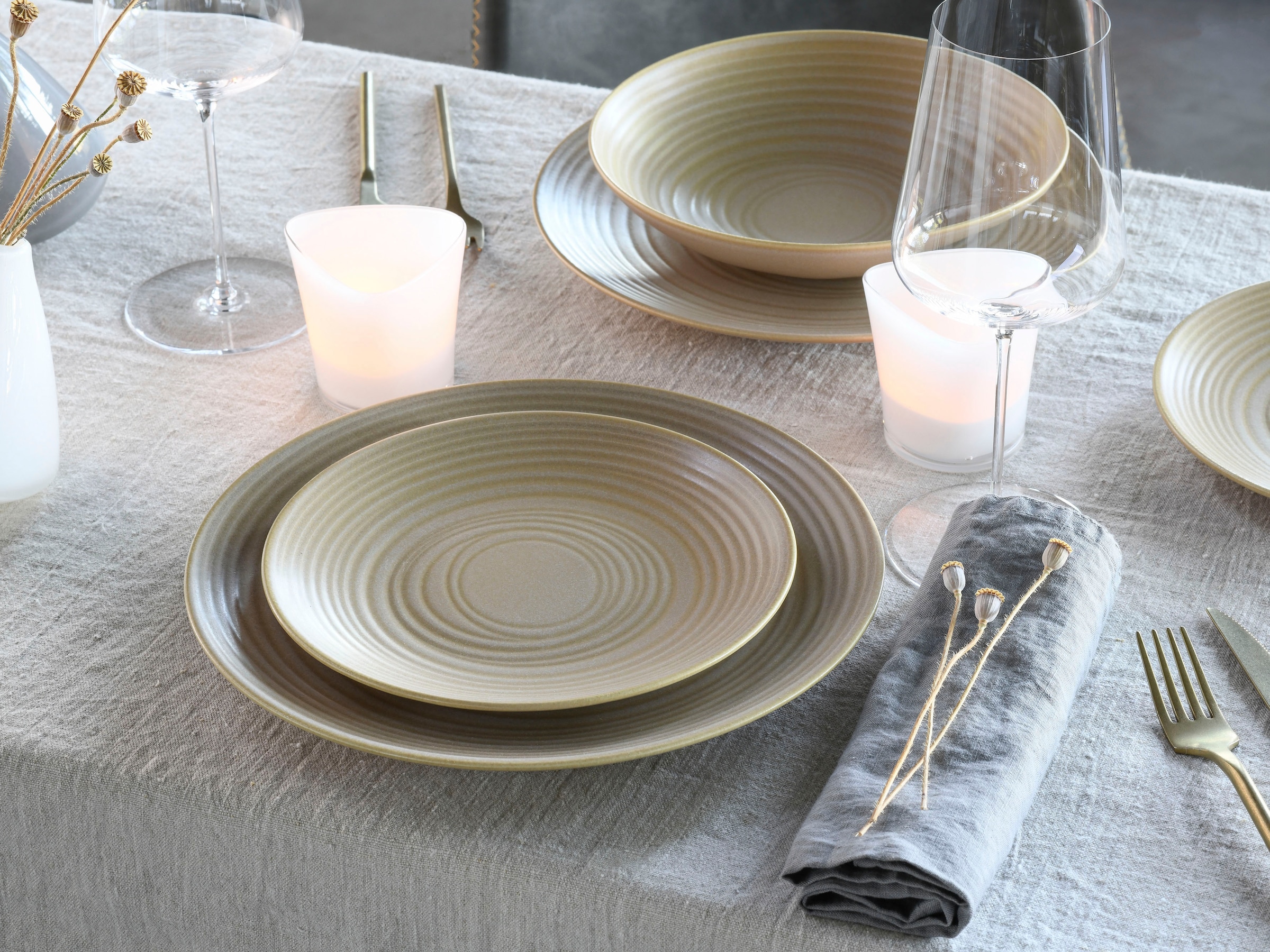 CreaTable Tafelservice »Lava Stone Sand«, (Set, 12 tlg.), robuste, kratzfeste, seidenmatte Glasur