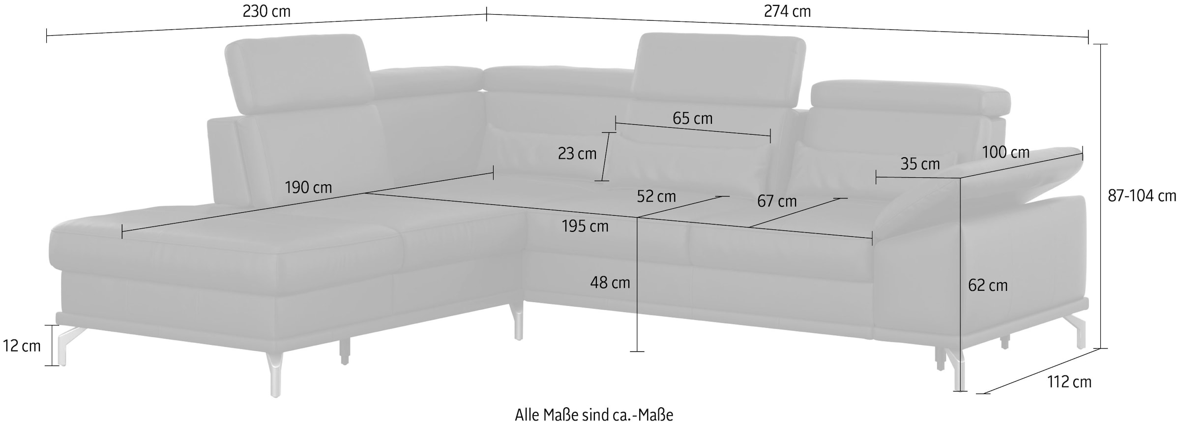 sit&more Ecksofa »Cabrio L-Form, mit Sitztiefenverstellung, Arm- und Kopfteilverstellung«, 3 Nierenkissen, Federkern, optional Bettfunktion und Stauraum